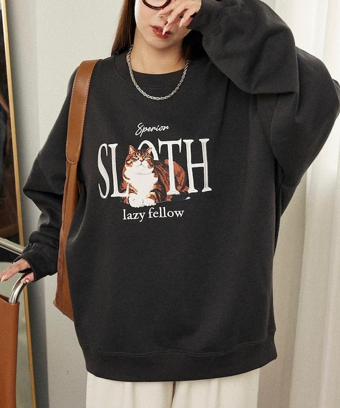 SLOTH 貓圖案加絨衛衣