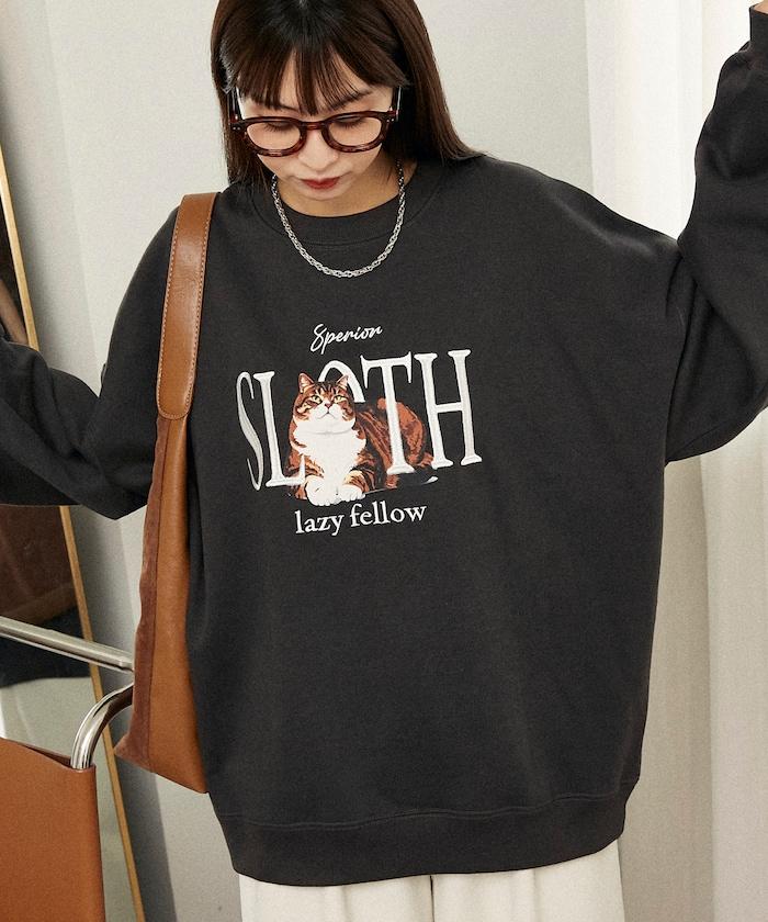 SLOTH 貓圖案加絨衛衣