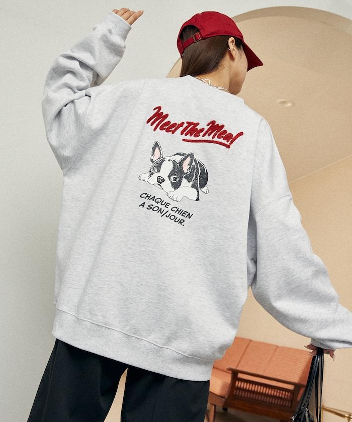 相良刺繡法鬥犬加絨衛衣