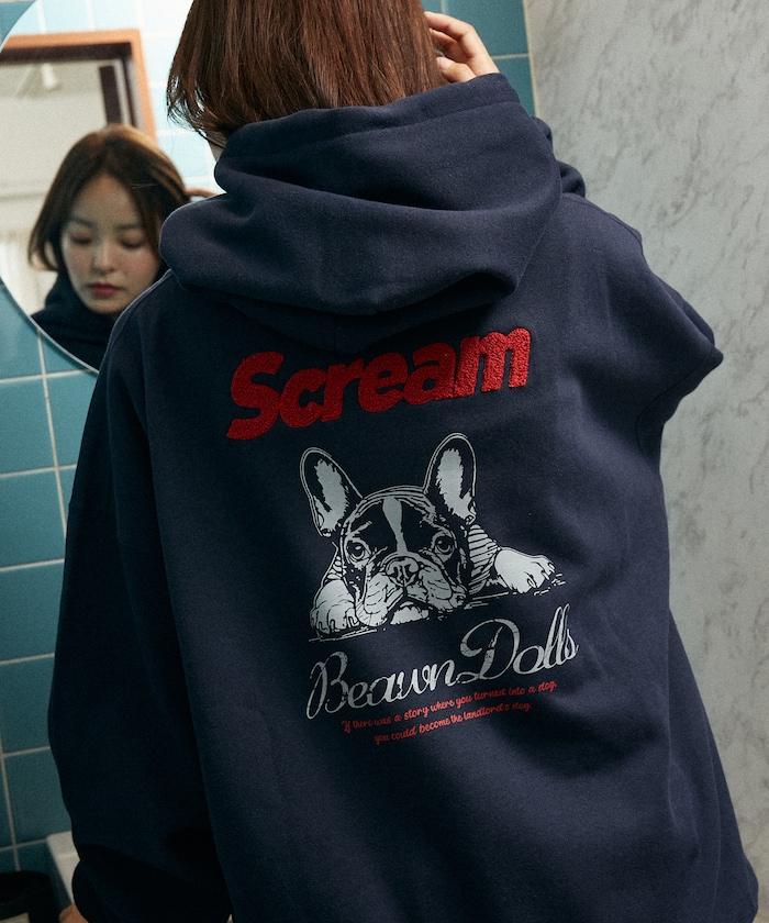 相良刺繡法鬥犬加絨連帽衛衣