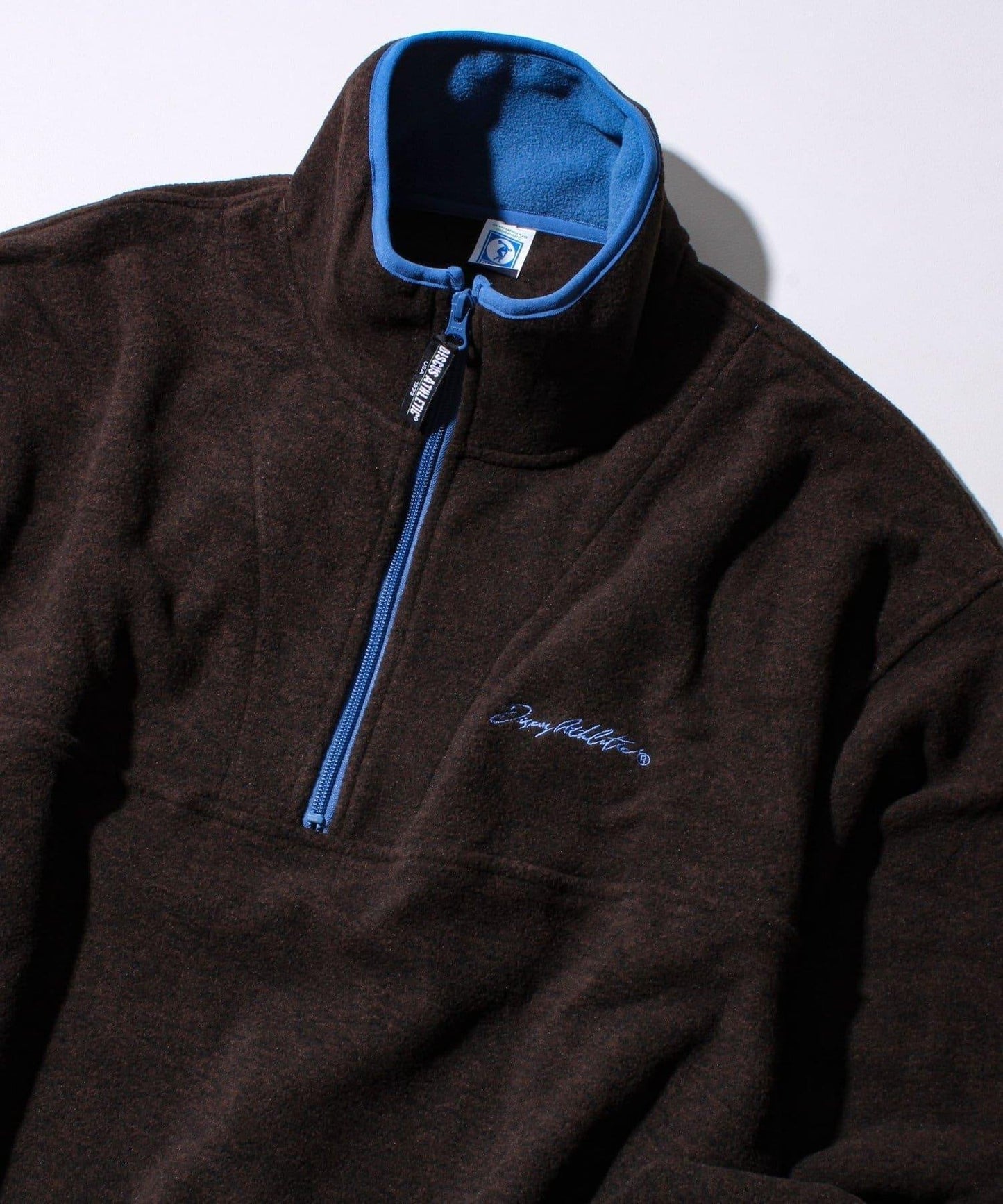 【DISCUS】男女同款拼色滾邊半拉鍊套頭衫