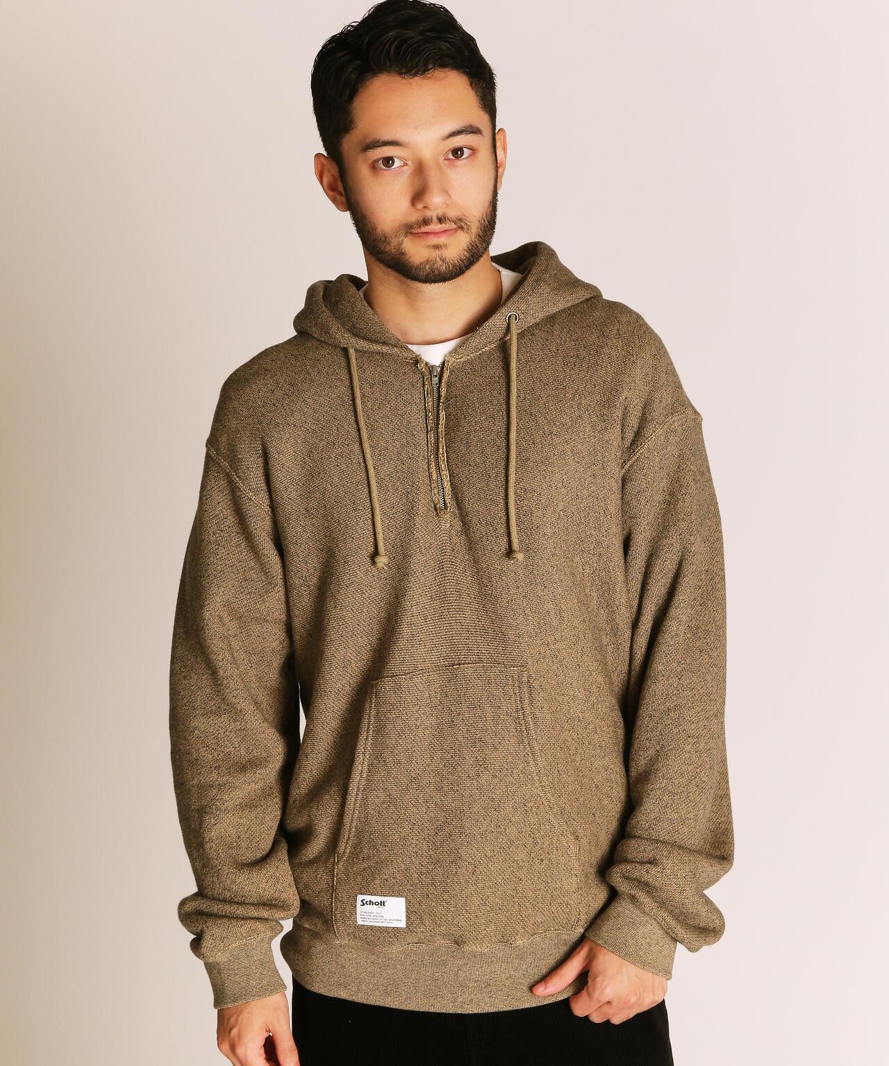 SALT AND PEPPER HALF ZIP HOODED SWEAT/ソルトアンドペッパー ハーフジップ パーカー