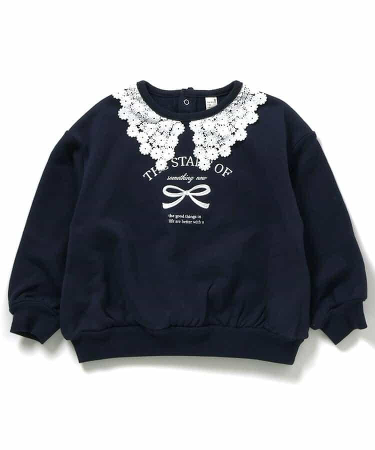 レース衿リボンロゴトレーナー