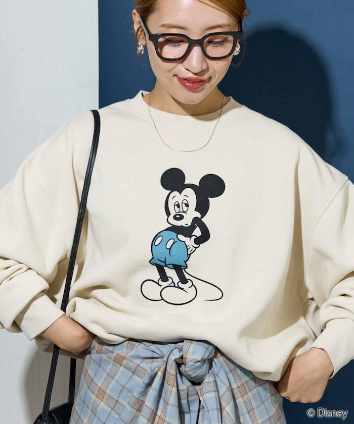 別注/Mickey Mouse/ミッキーマウス/前後 プリン トvintage 加工 スウェット【限定展開】