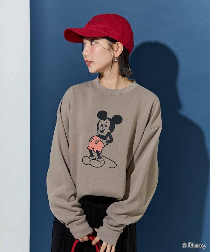 別注/Mickey Mouse/ミッキーマウス/前後 プリン トvintage 加工 スウェット【限定展開】