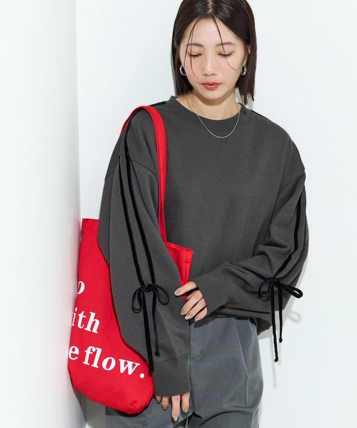 天鵝絨蝴蝶結條紋加絨衛衣套頭衫【限定展售】