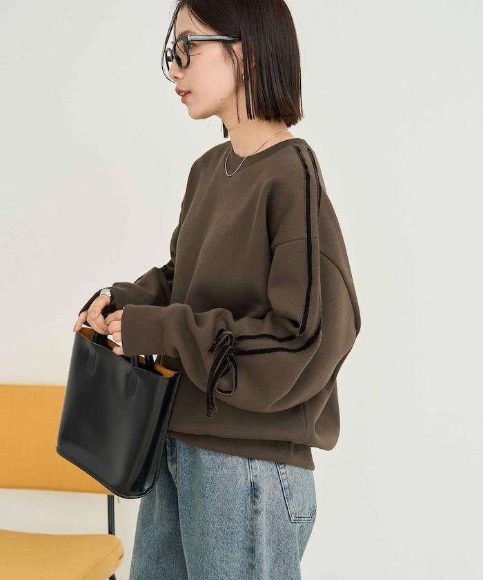 天鵝絨蝴蝶結條紋加絨衛衣套頭衫【限定展售】