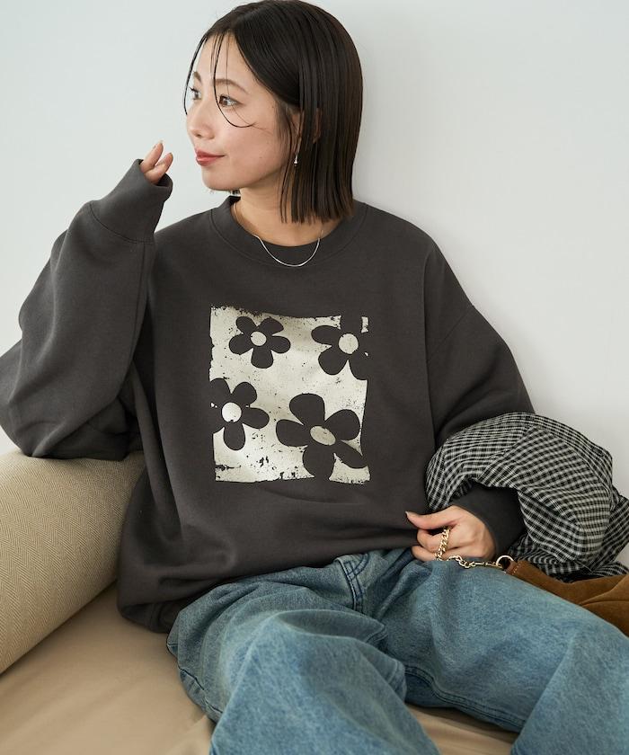 花卉箔印花衛衣套頭衫