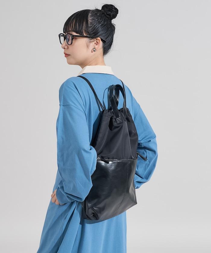 尼龍仿皮抽繩揹包