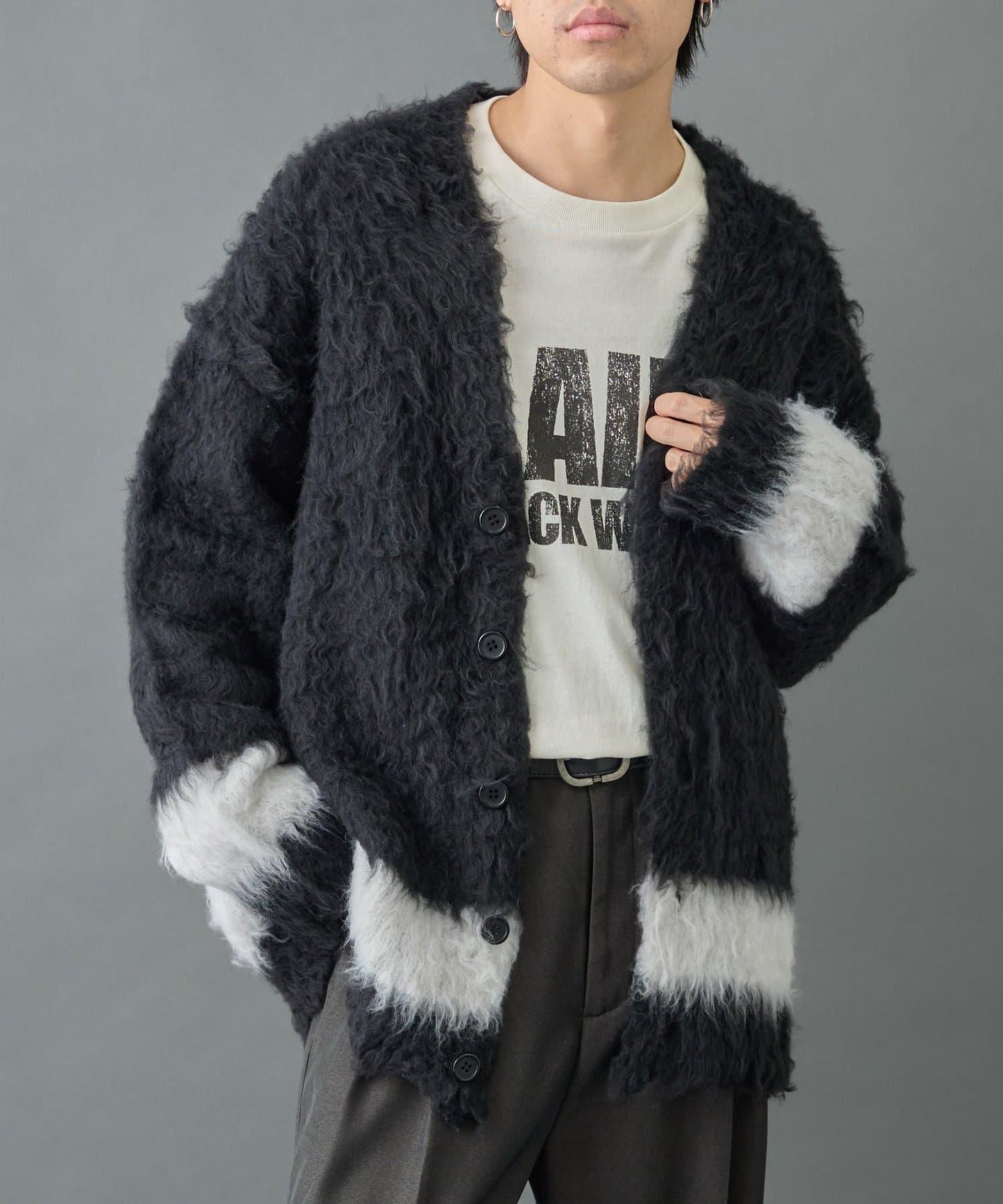 長毛馬海毛條紋開衫