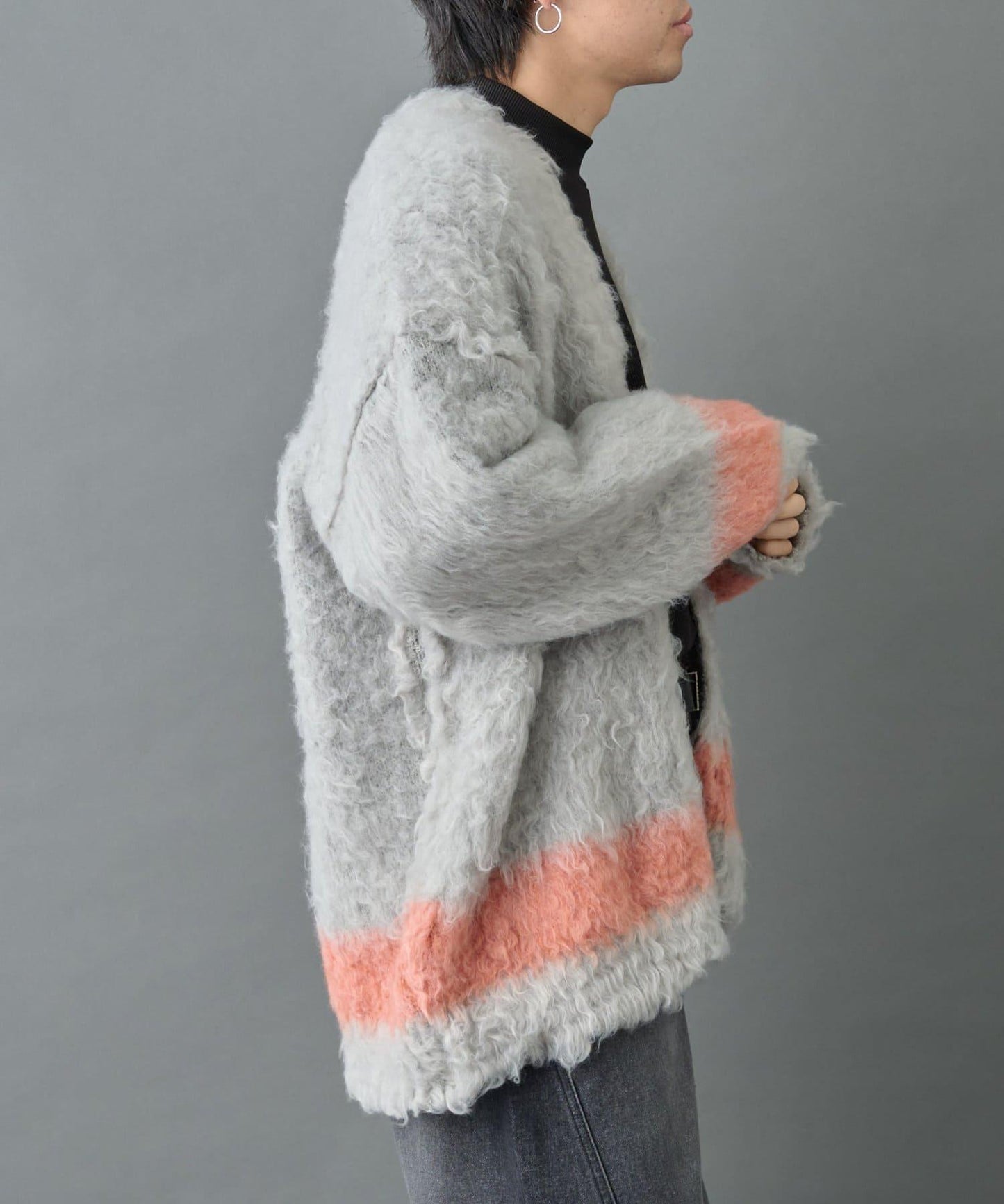 長毛馬海毛條紋開衫