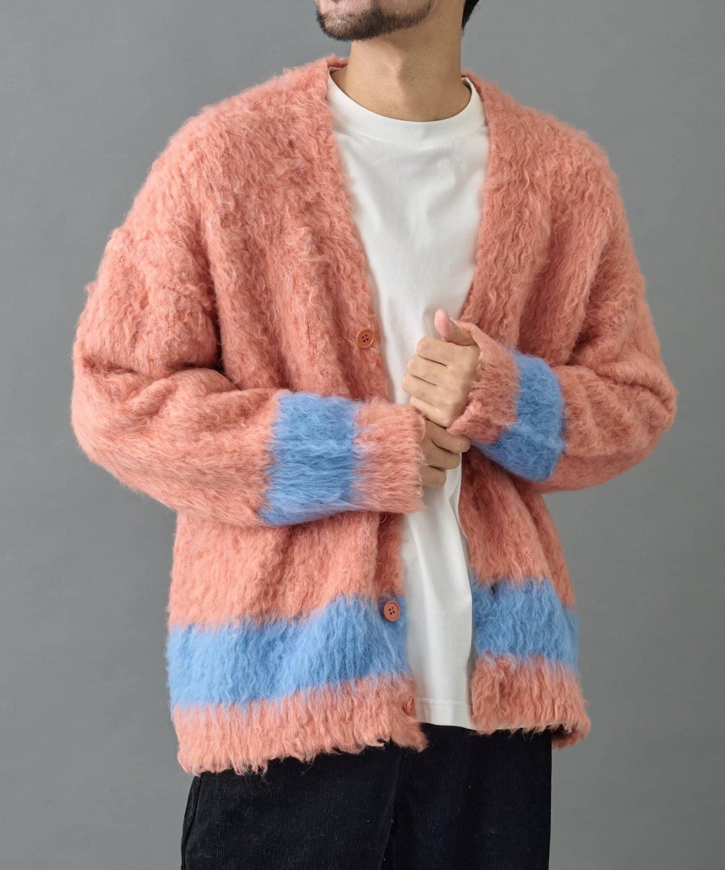 長毛馬海毛條紋開衫