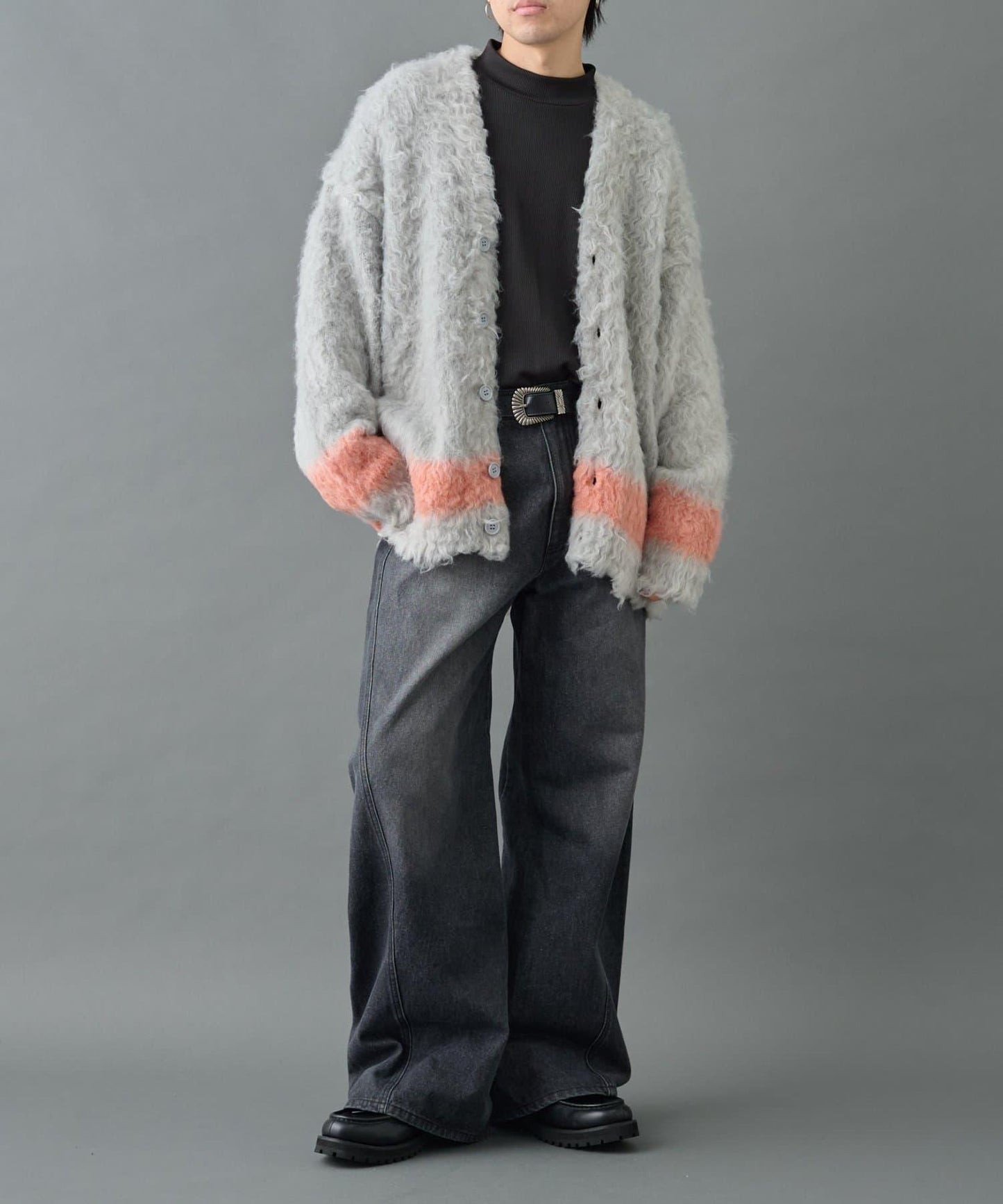 長毛馬海毛條紋開衫