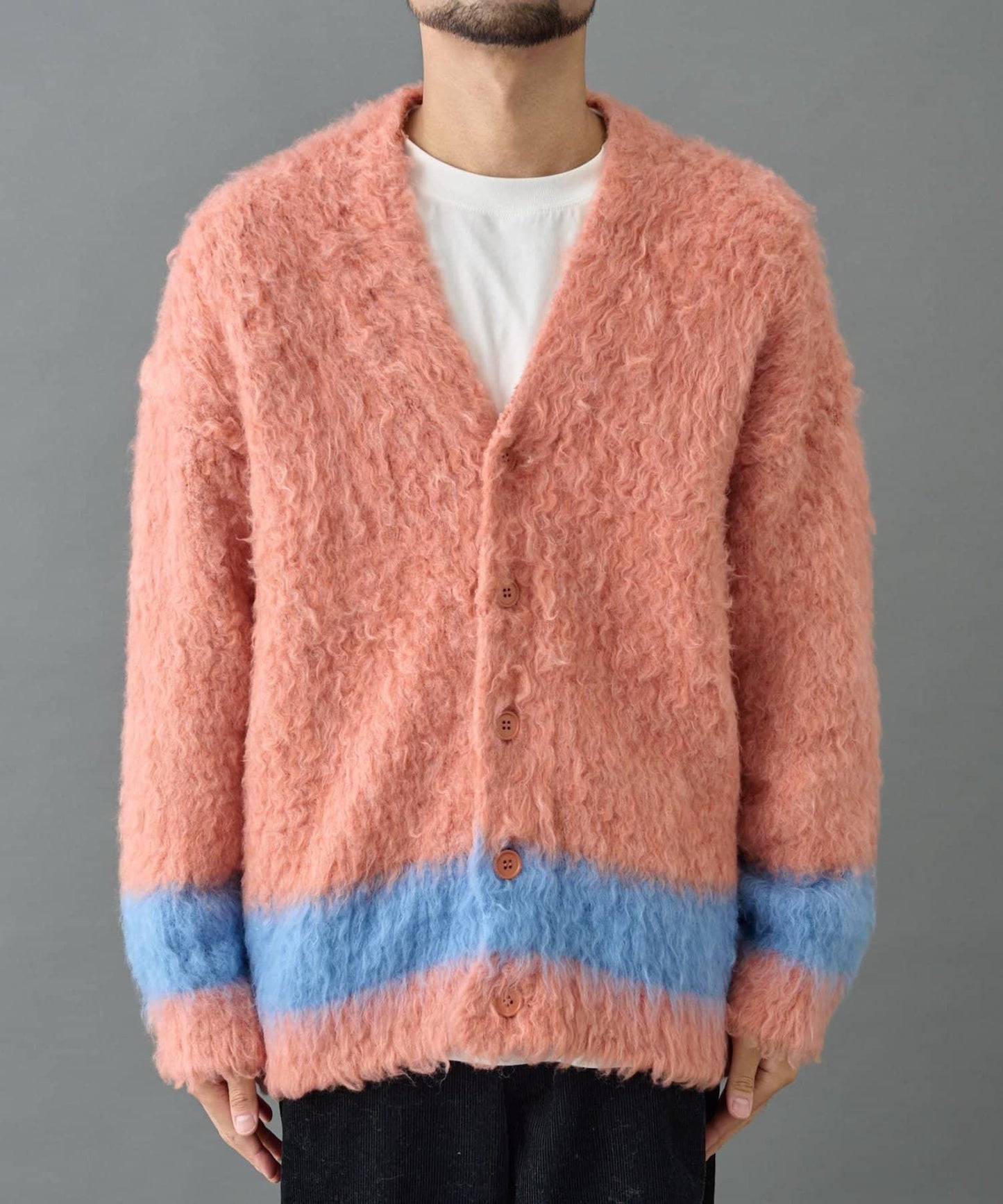 長毛馬海毛條紋開衫