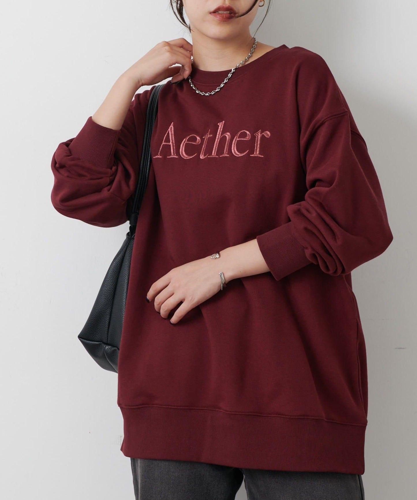 Aether刺繡寬鬆衛衣套頭衫