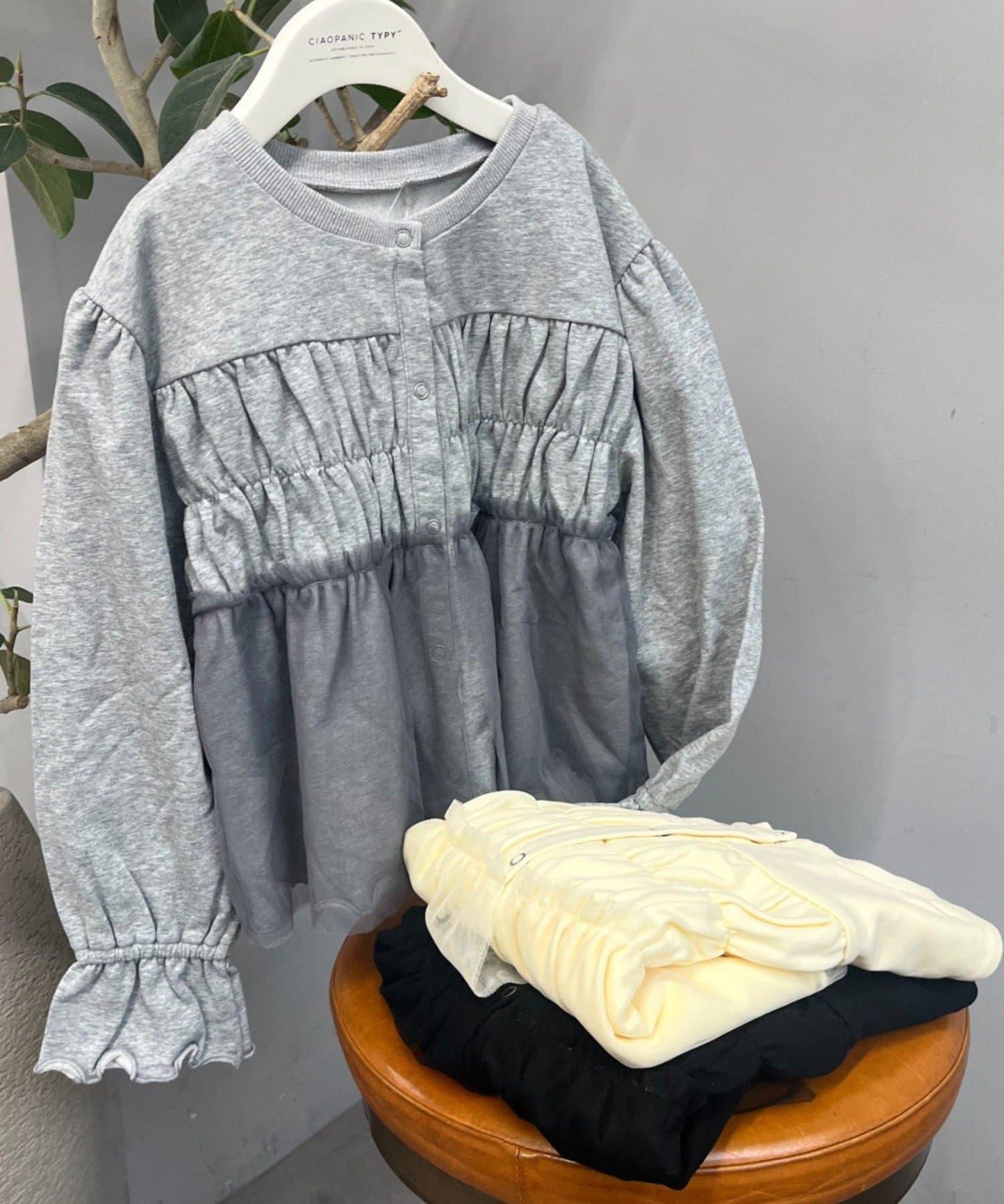 【網店限定】【兒童】2WAY抽褶網紗迷你衛衣開衫