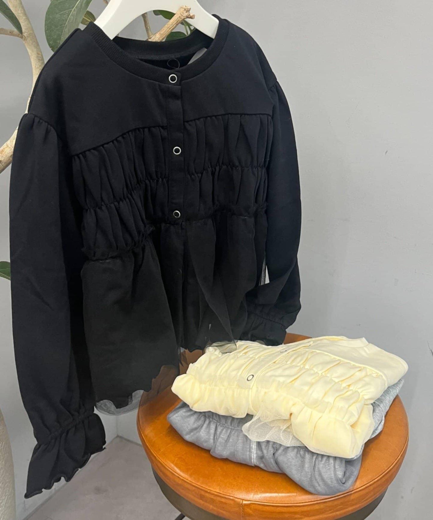 【網店限定】【兒童】2WAY抽褶網紗迷你衛衣開衫