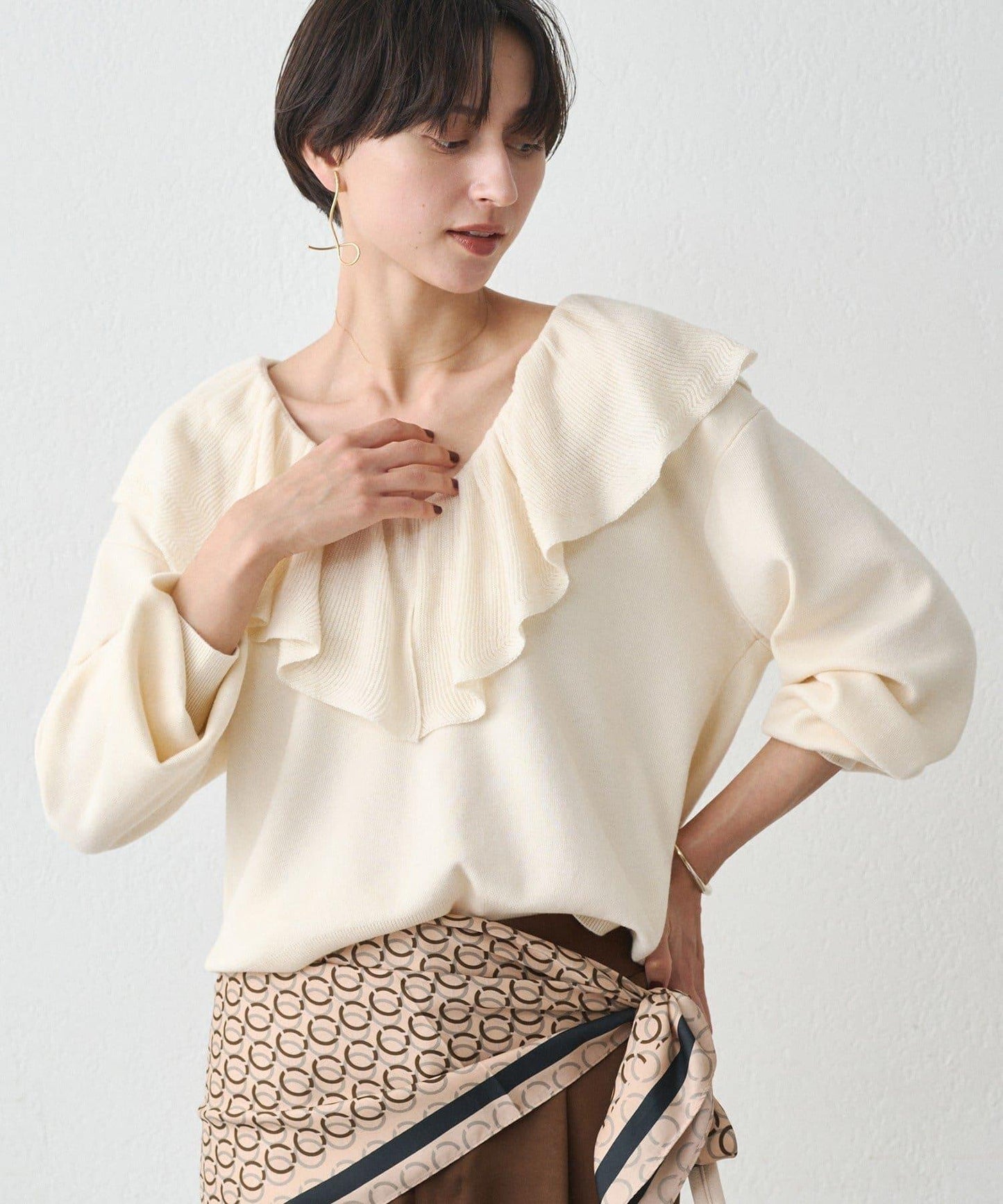 荷葉邊領針織衫