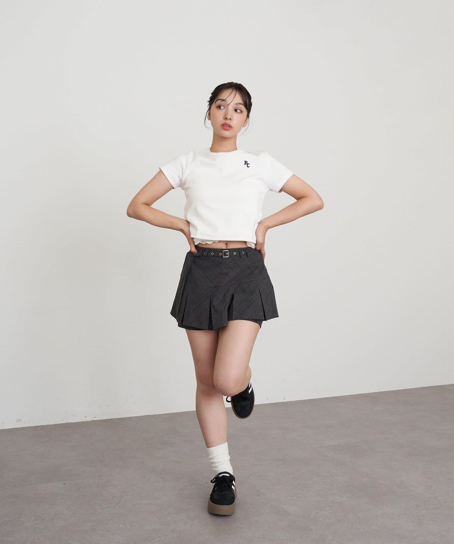 帶腰帶盒褶裙褲