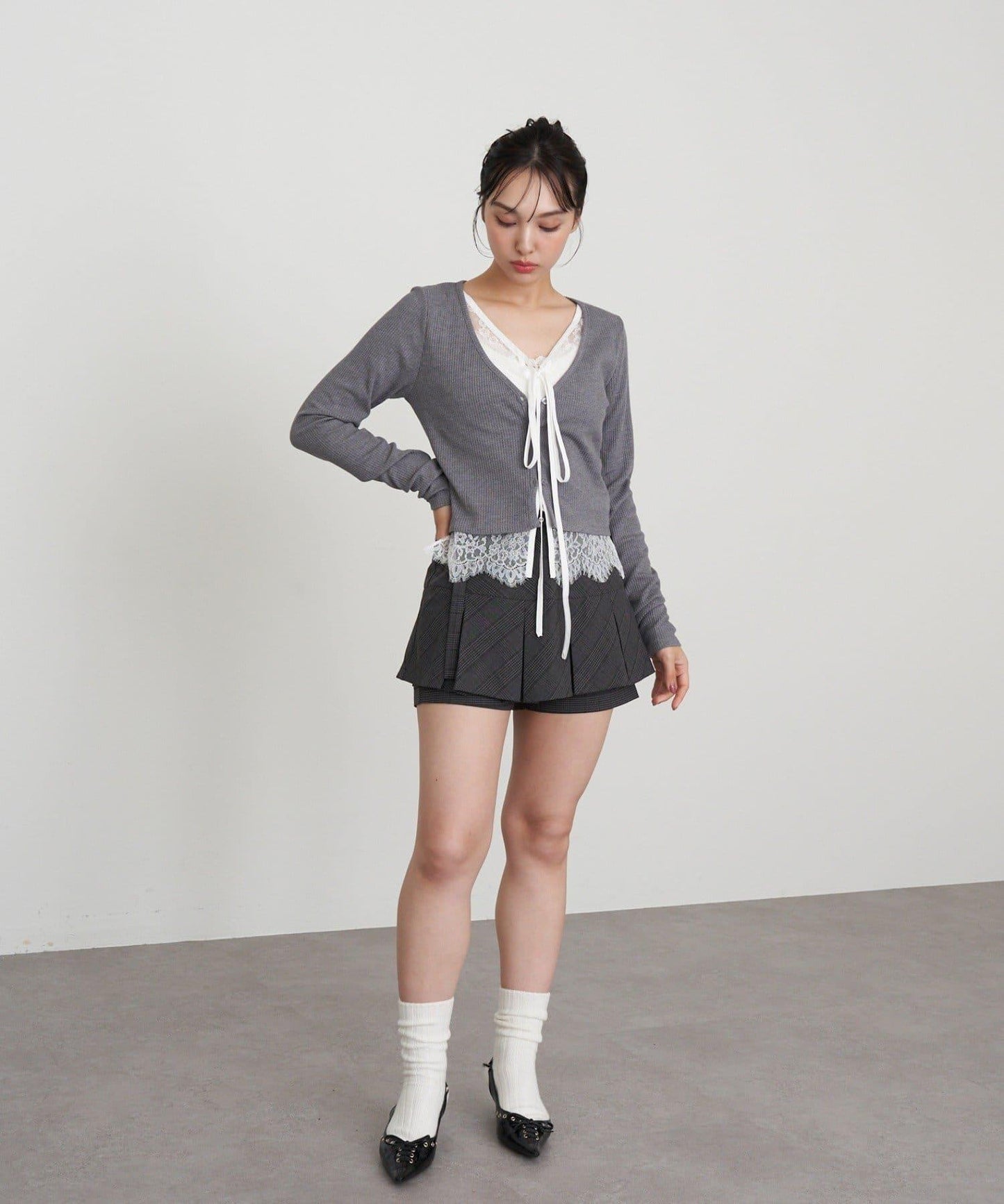 帶腰帶盒褶裙褲