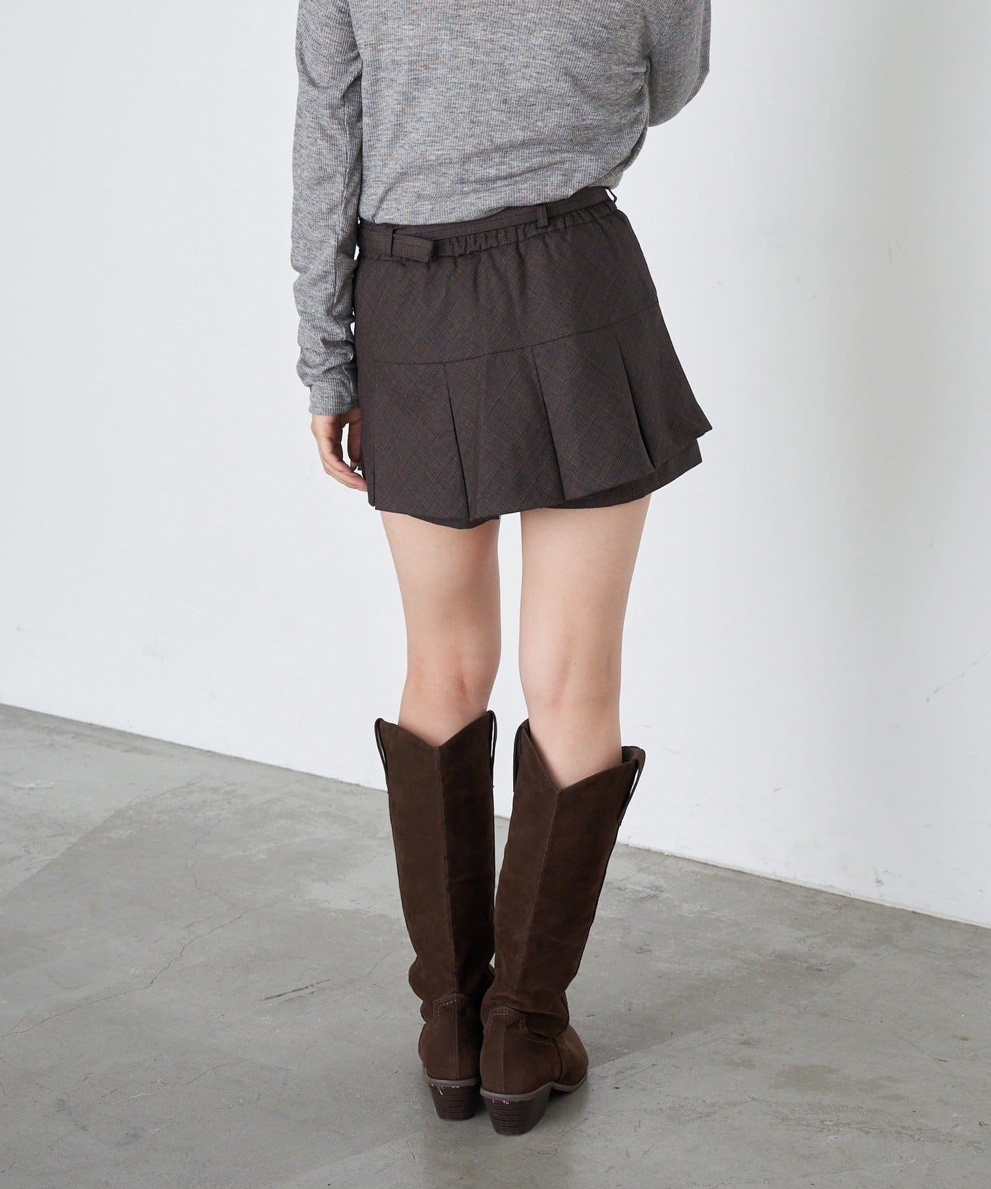 帶腰帶盒褶裙褲