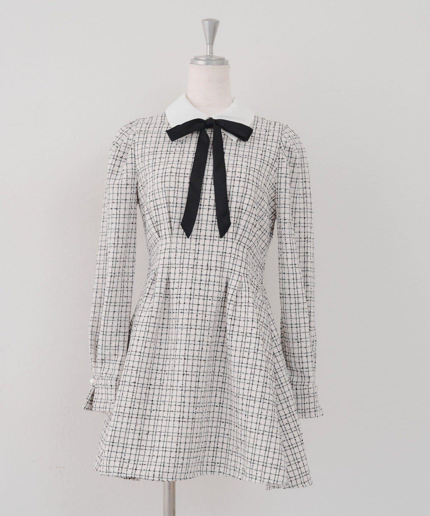 【Tweed Collection】拼色領口粗花呢迷你連衣裙