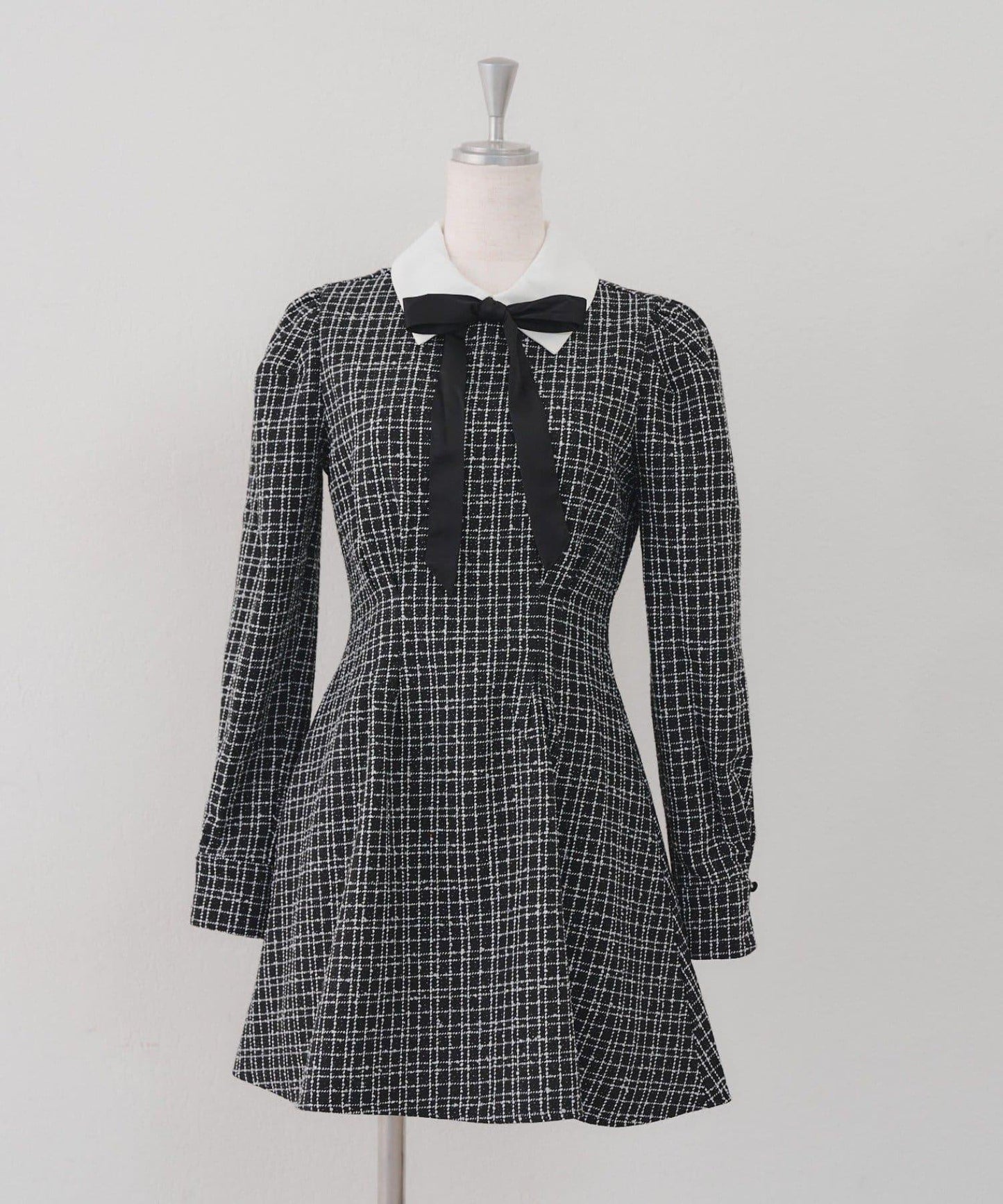 【Tweed Collection】拼色領口粗花呢迷你連衣裙