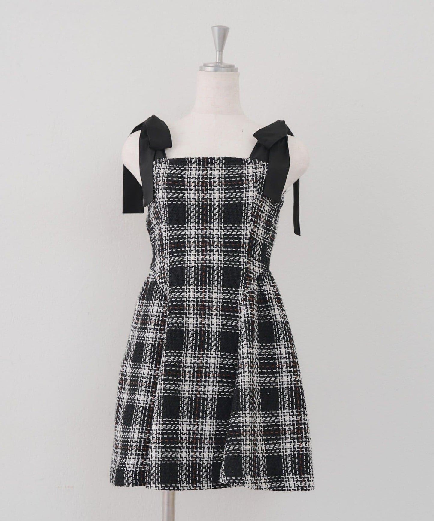 【Tweed Collection】肩帶蝴蝶結呢料迷你連衣裙