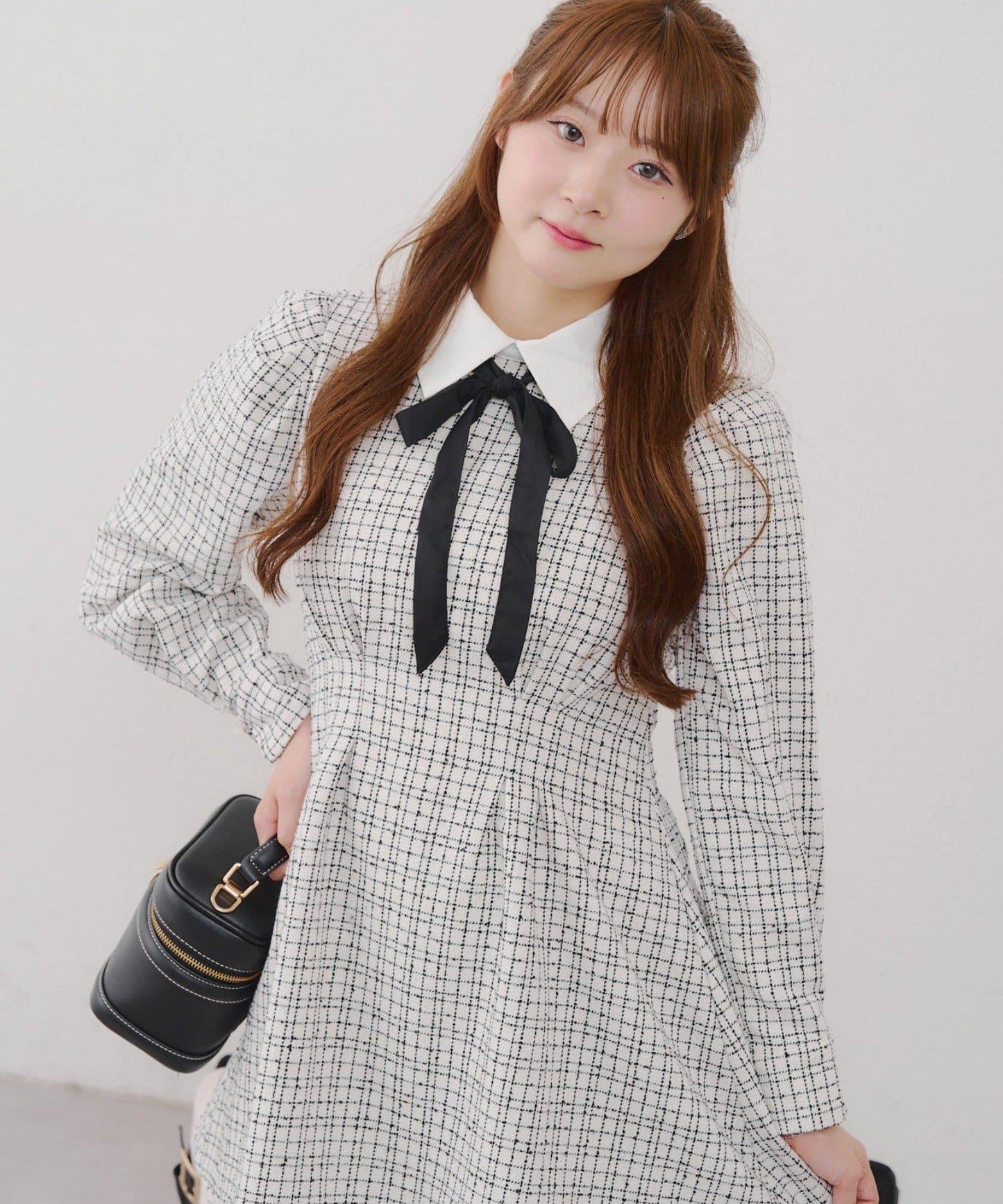 【Tweed Collection】拼色領口粗花呢迷你連衣裙
