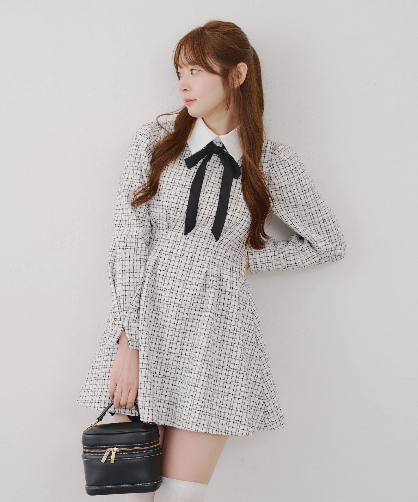 【Tweed Collection】拼色領口粗花呢迷你連衣裙