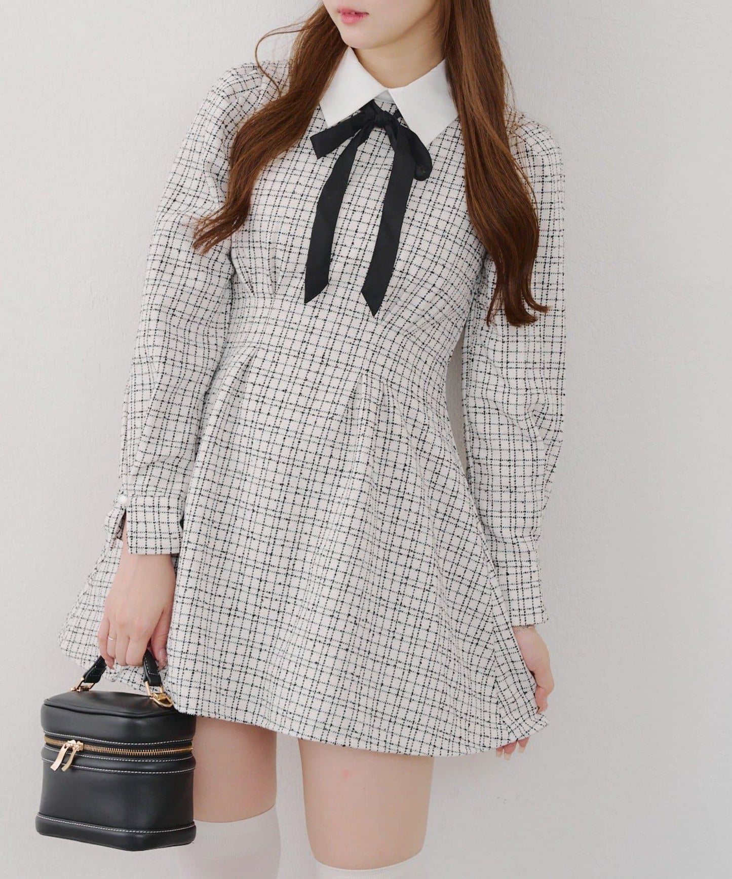 【Tweed Collection】拼色領口粗花呢迷你連衣裙