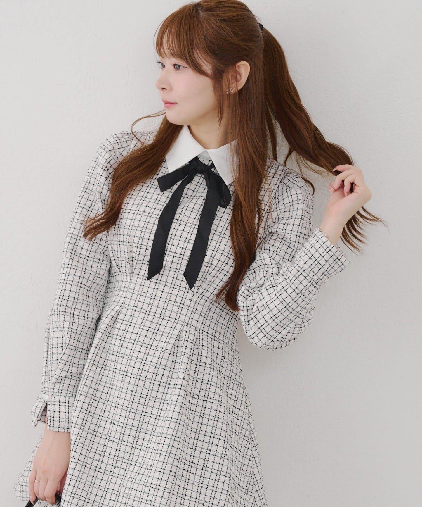 【Tweed Collection】拼色領口粗花呢迷你連衣裙