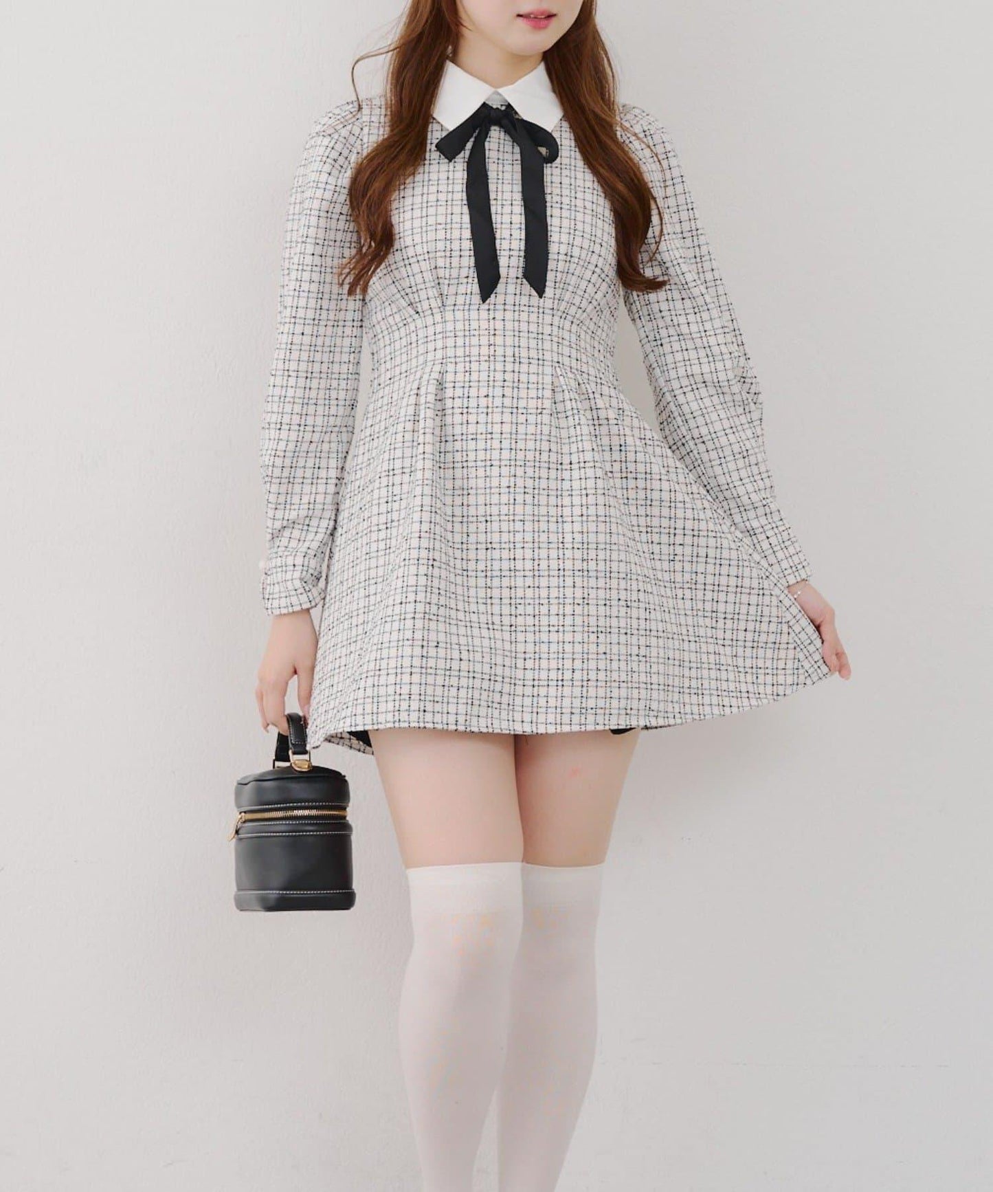 【Tweed Collection】拼色領口粗花呢迷你連衣裙