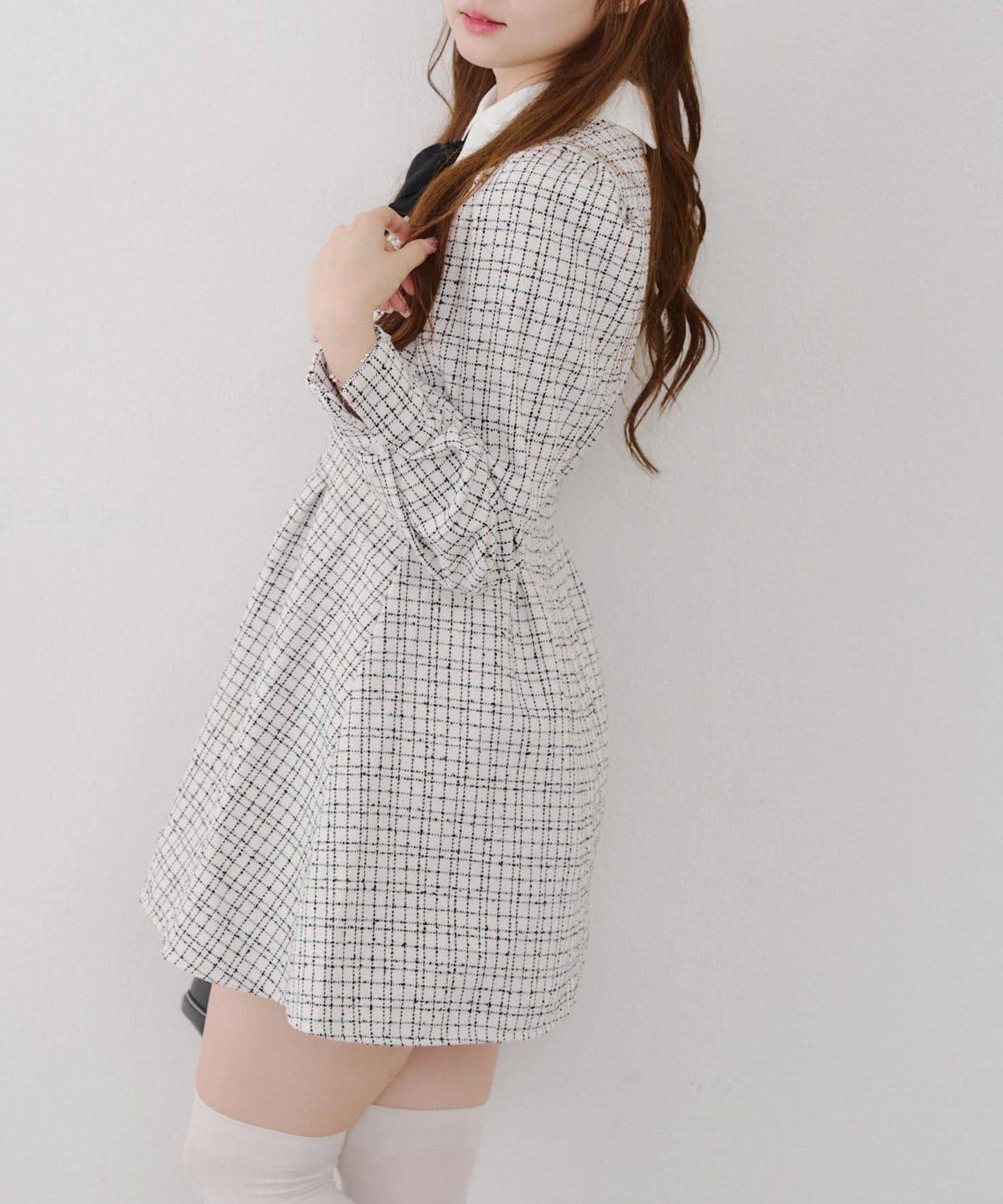 【Tweed Collection】拼色領口粗花呢迷你連衣裙