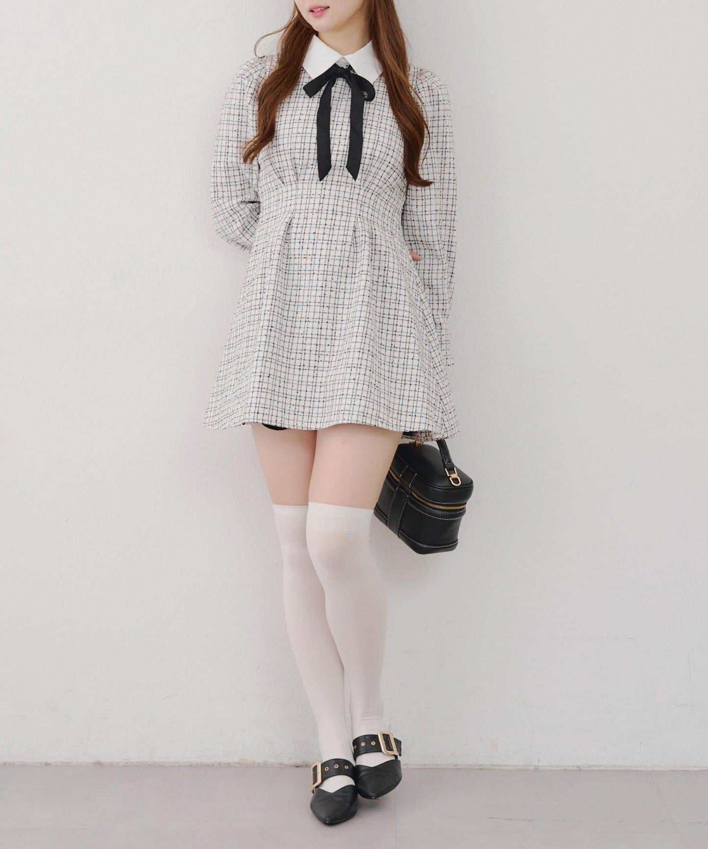 【Tweed Collection】拼色領口粗花呢迷你連衣裙