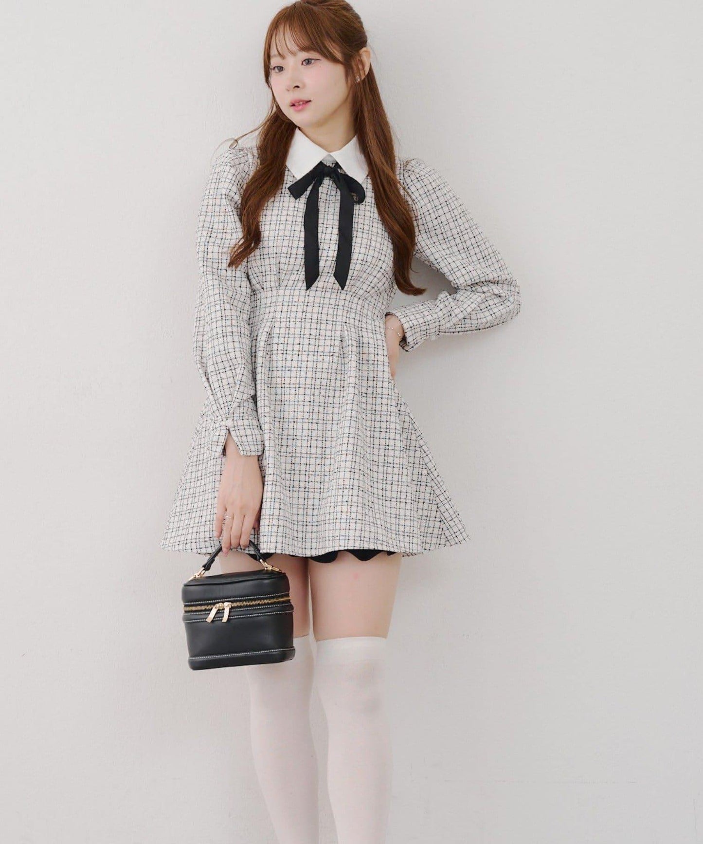 【Tweed Collection】拼色領口粗花呢迷你連衣裙
