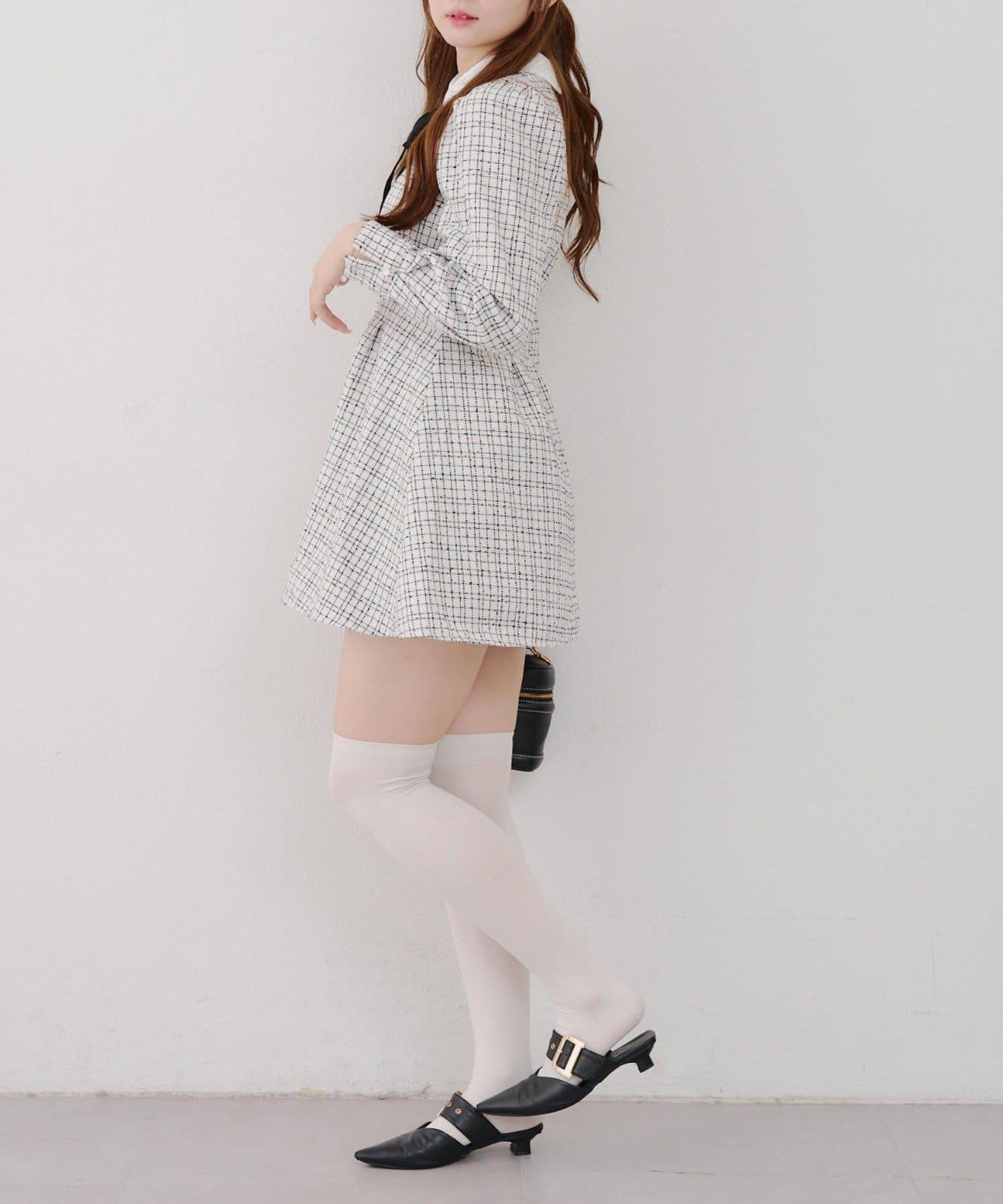 【Tweed Collection】拼色領口粗花呢迷你連衣裙