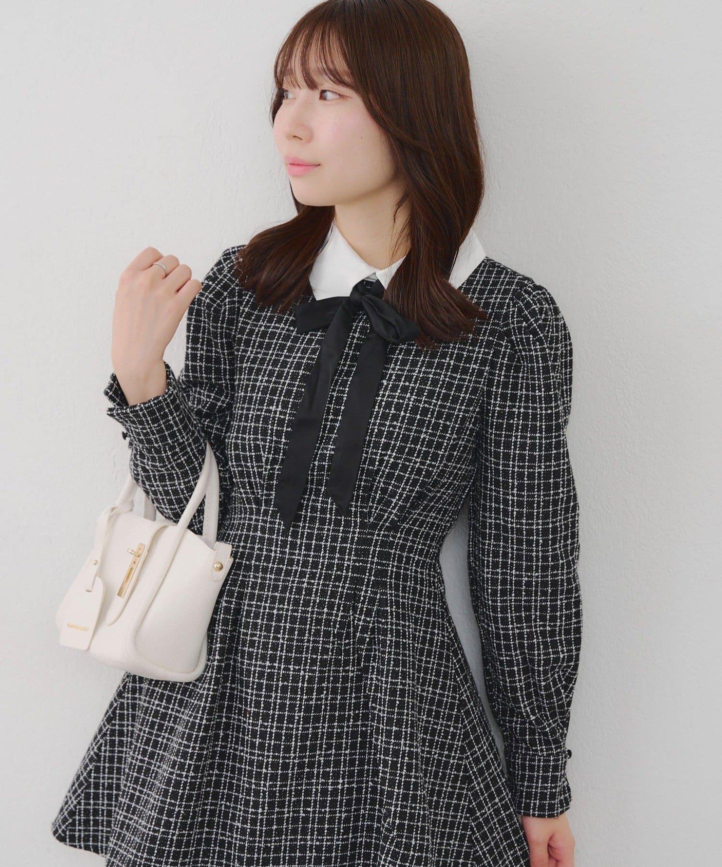【Tweed Collection】拼色領口粗花呢迷你連衣裙