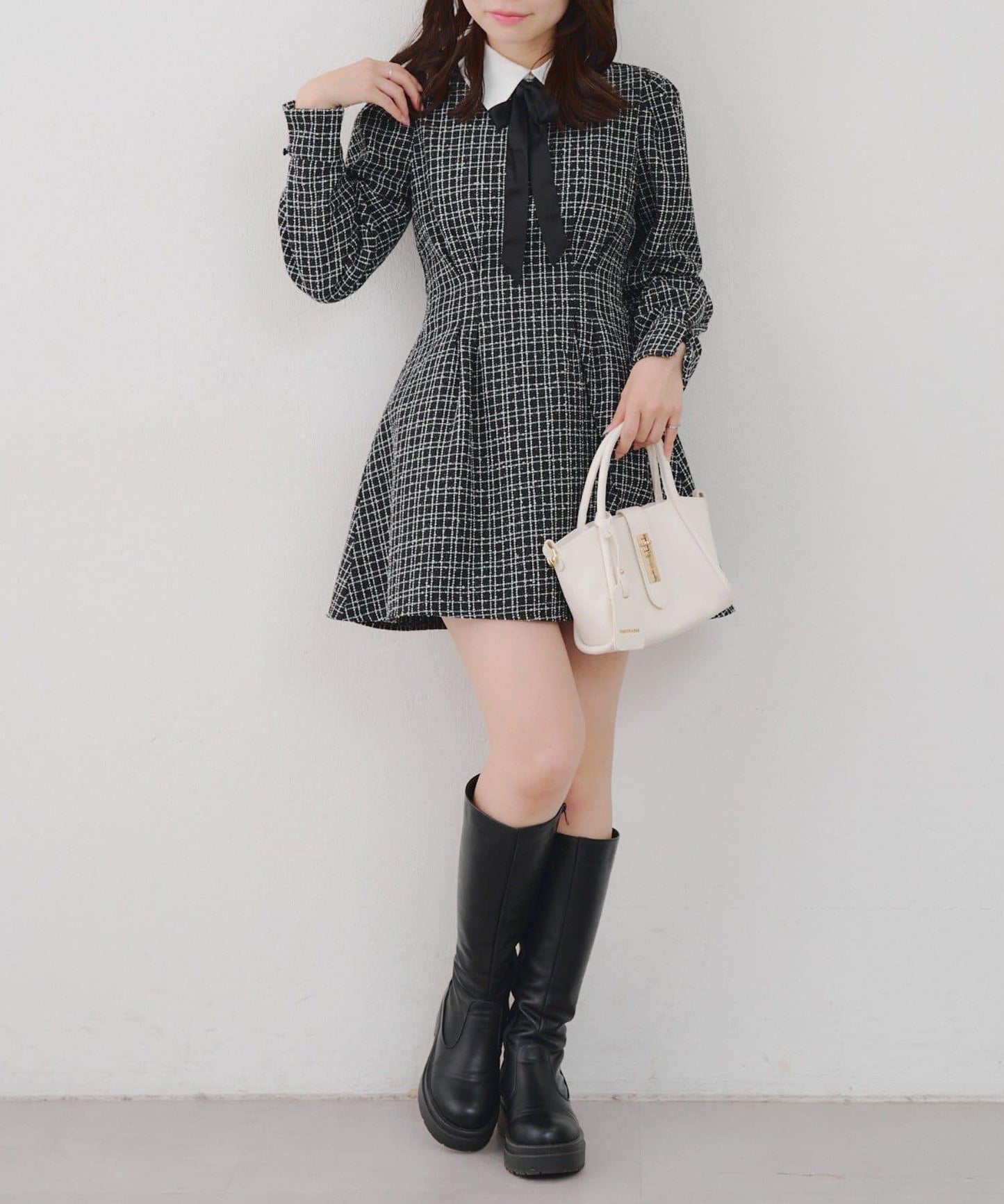 【Tweed Collection】拼色領口粗花呢迷你連衣裙