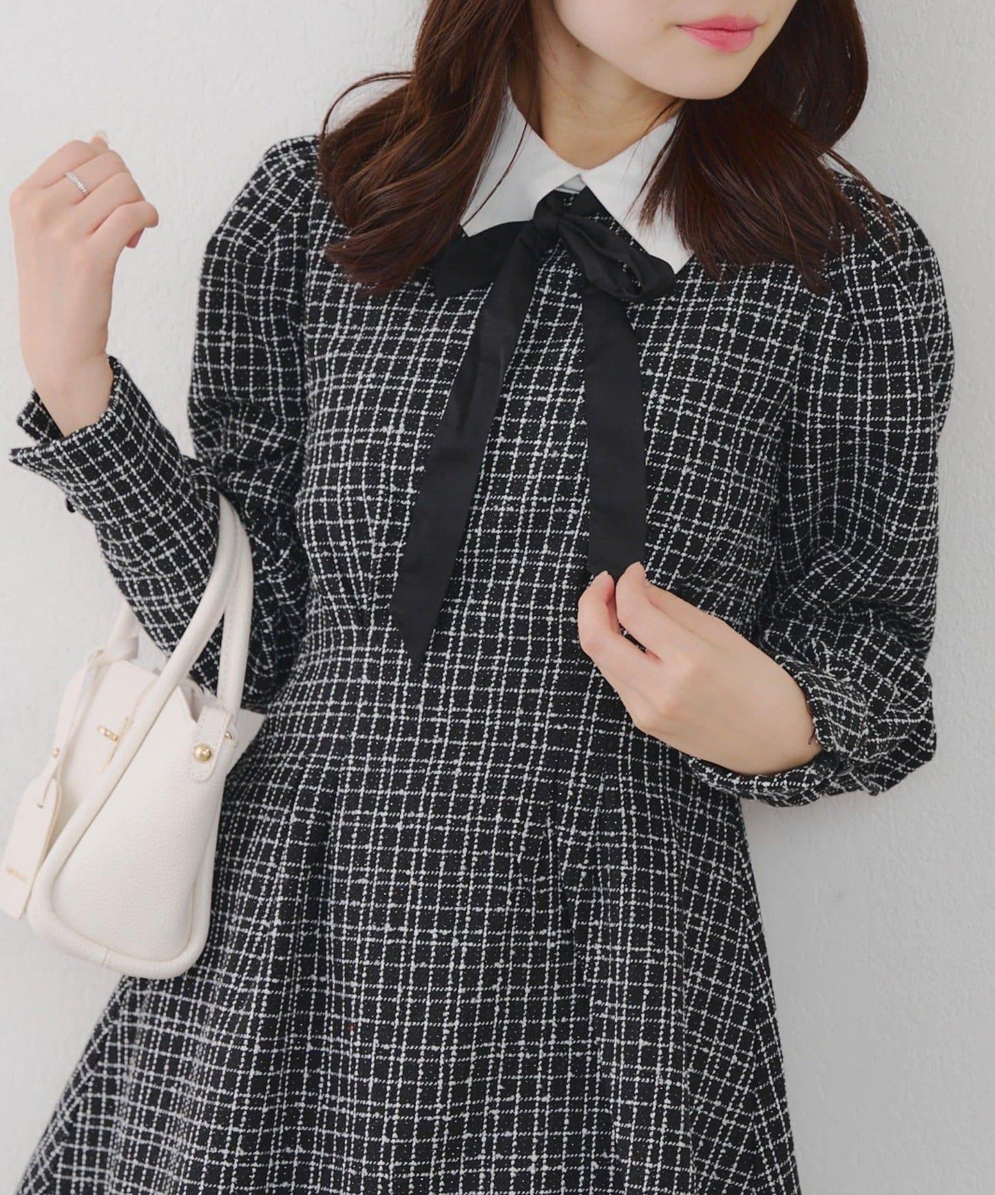 【Tweed Collection】拼色領口粗花呢迷你連衣裙