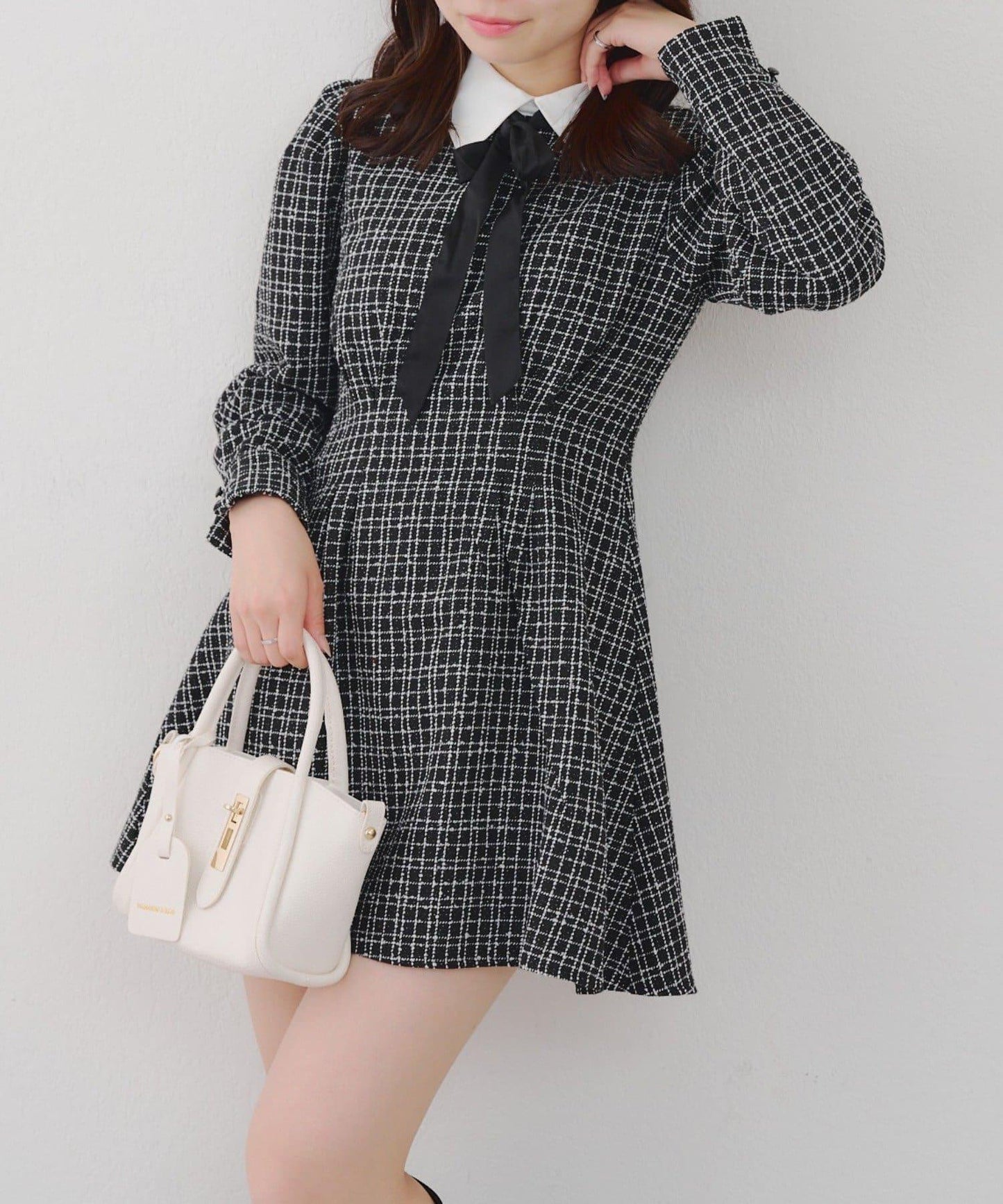 【Tweed Collection】拼色領口粗花呢迷你連衣裙