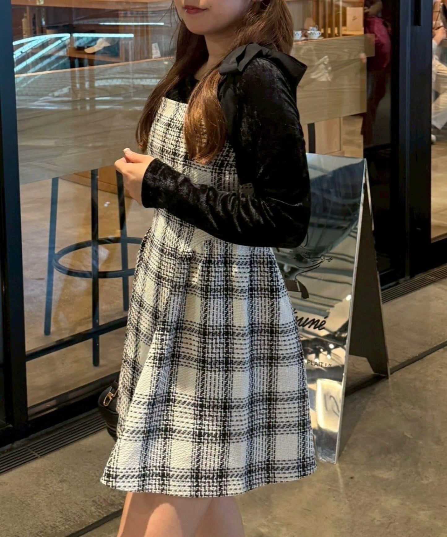 【Tweed Collection】肩帶蝴蝶結呢料迷你連衣裙
