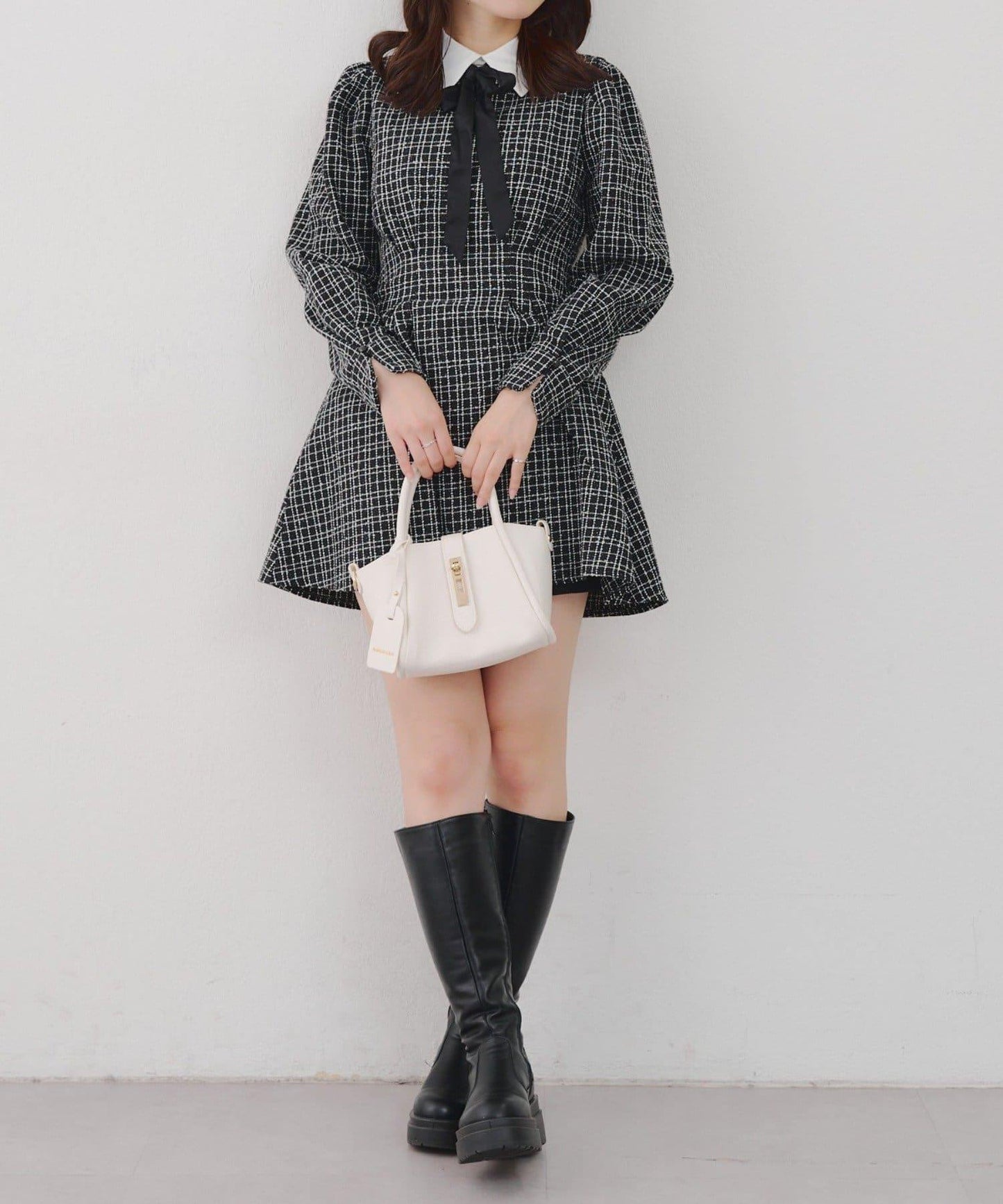 【Tweed Collection】拼色領口粗花呢迷你連衣裙