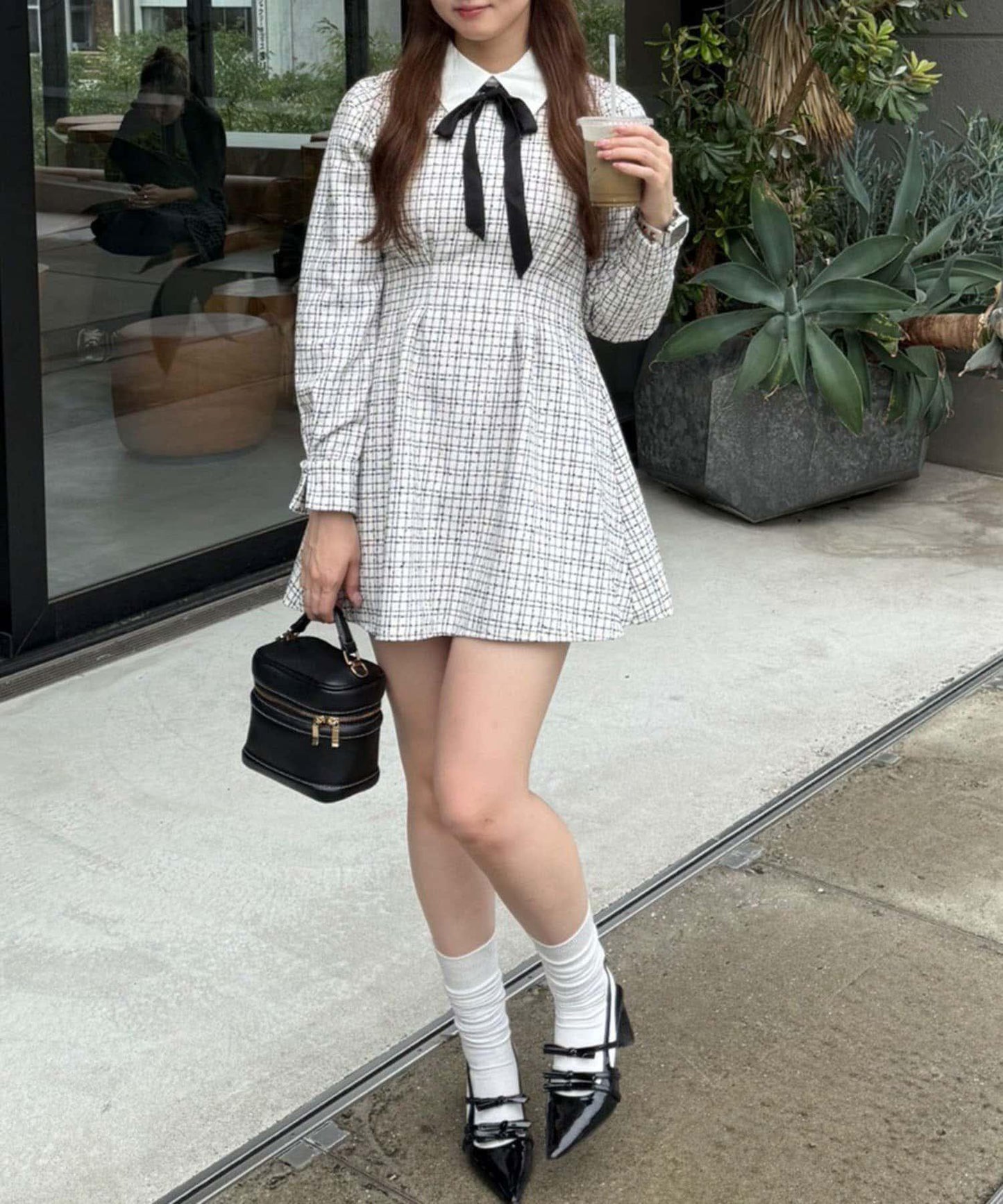 【Tweed Collection】拼色領口粗花呢迷你連衣裙