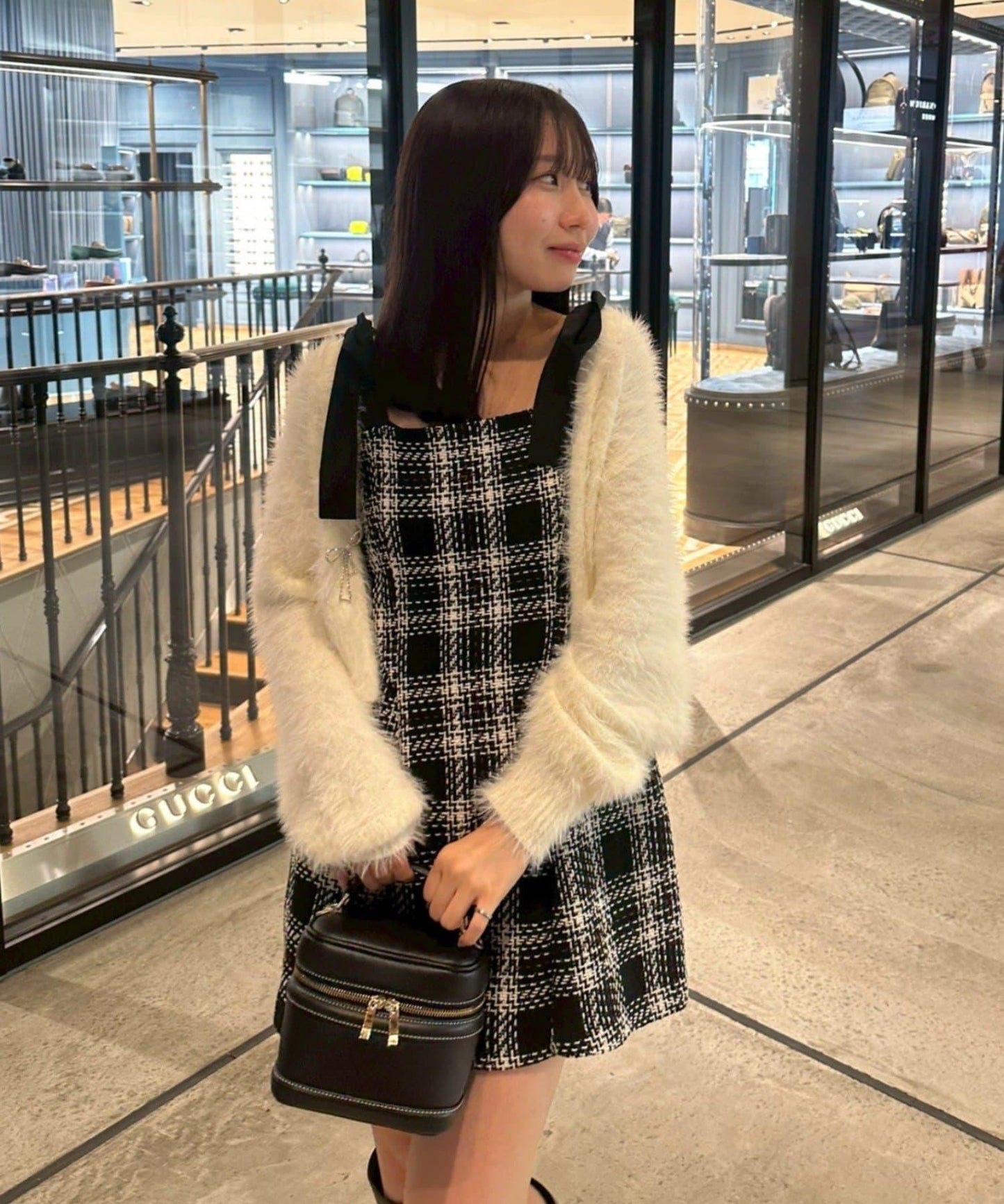 【Tweed Collection】肩帶蝴蝶結呢料迷你連衣裙