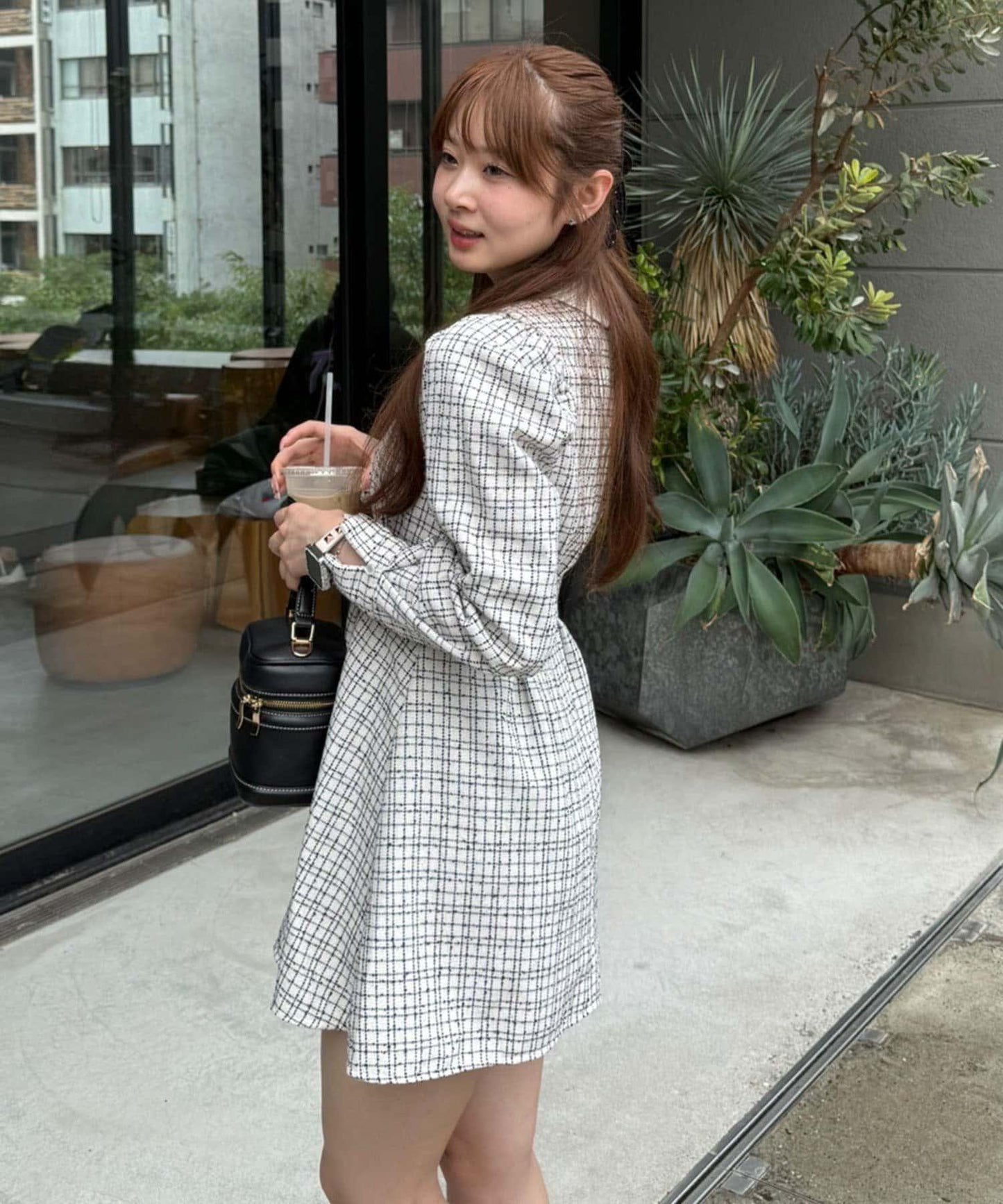 【Tweed Collection】拼色領口粗花呢迷你連衣裙