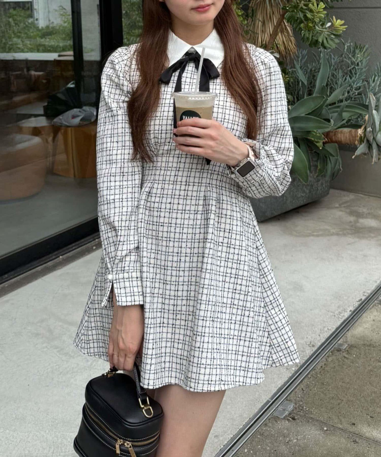 【Tweed Collection】拼色領口粗花呢迷你連衣裙