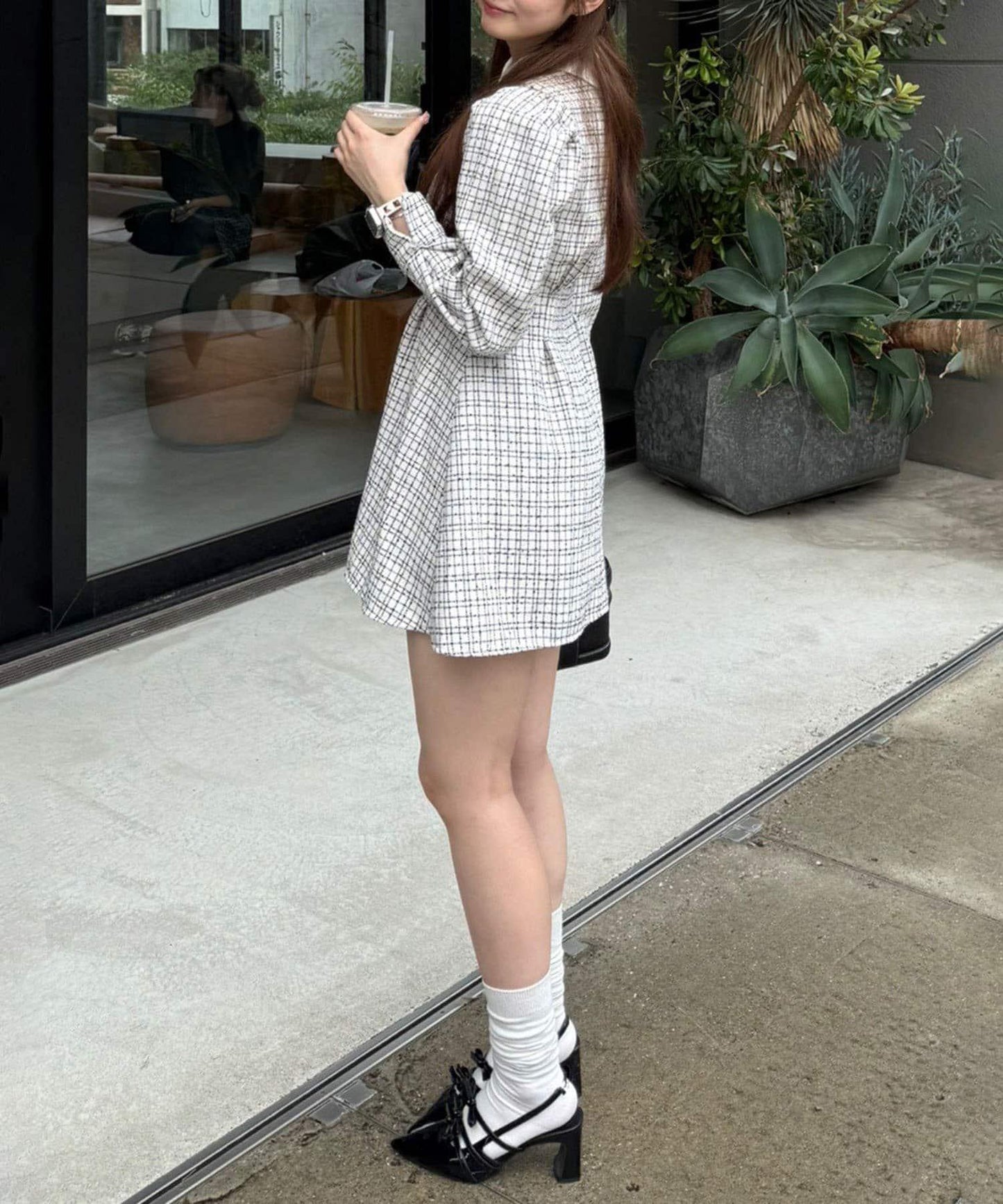 【Tweed Collection】拼色領口粗花呢迷你連衣裙