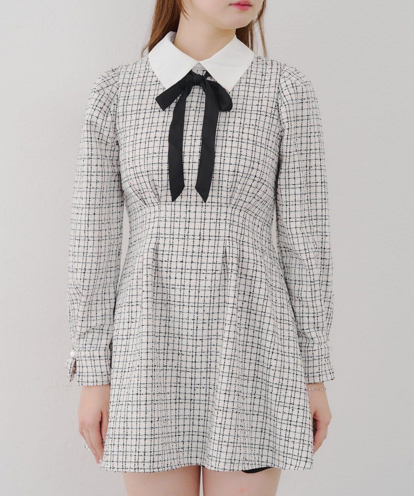 【Tweed Collection】拼色領口粗花呢迷你連衣裙