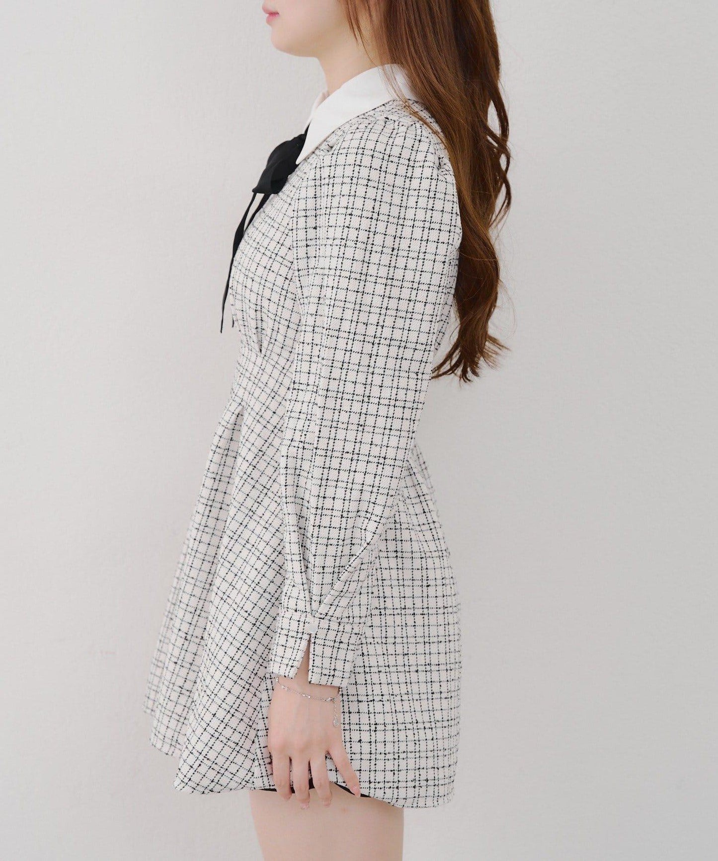 【Tweed Collection】拼色領口粗花呢迷你連衣裙